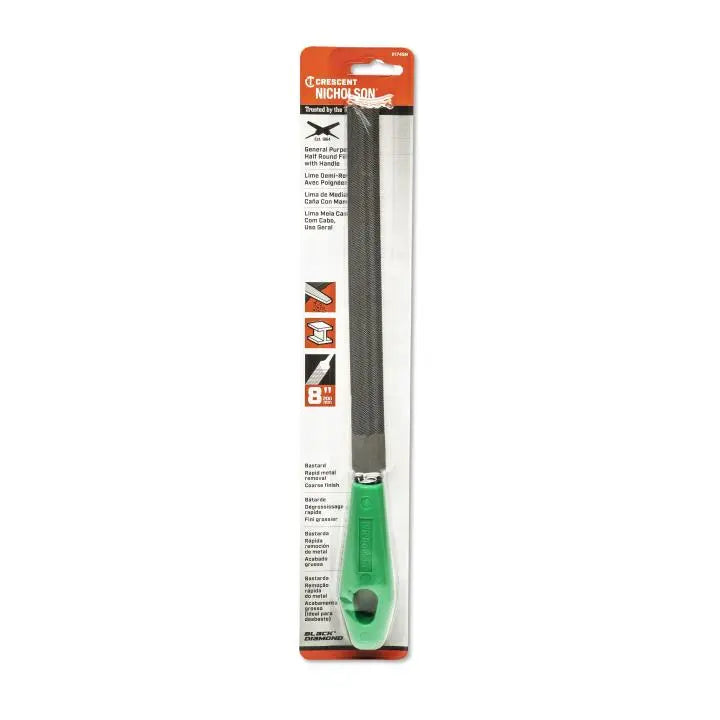 NICHOLSON Half Round Double Cut Bastard File with Green Handle, 8 in - GW 21745N NICHOLSON