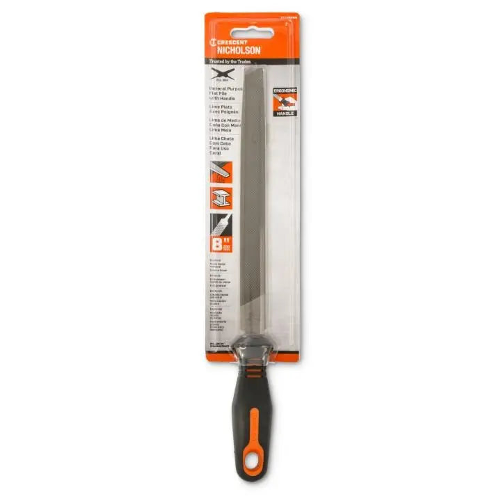 NICHOLSON Flat Double Cut Bastard File with Ergonomic Handle, 8 in - GW 21748HNN NICHOLSON