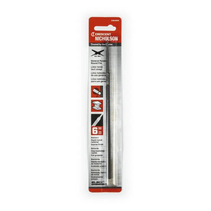 NICHOLSON Round Single Cut Bastard File, 6 in - GW 21846NN NICHOLSON