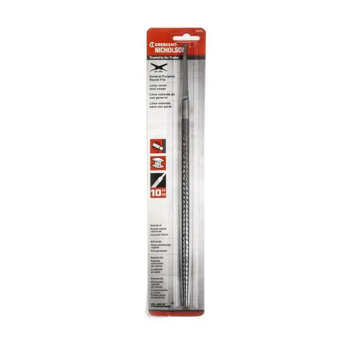 NICHOLSON Round Single Cut Bastard File, 10 in - GW 21854 NICHOLSON