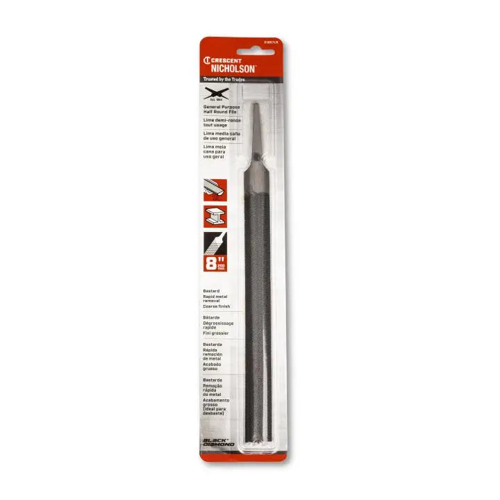 NICHOLSON Half Round Double Cut Bastard File, 8 in - GW 21857LN NICHOLSON
