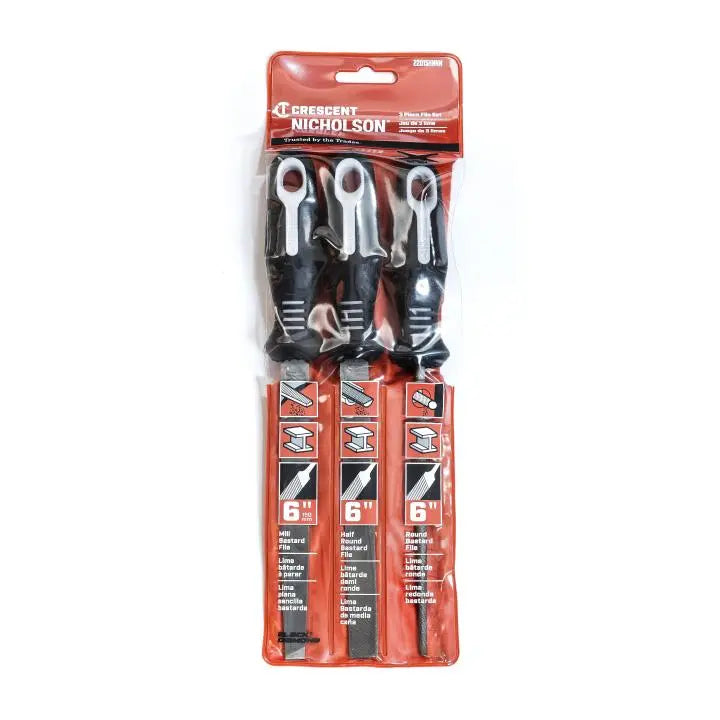 NICHOLSON Set of 3 Bastard File with Ergonomic Handles, 6 in - GW 22015HNNN NICHOLSON