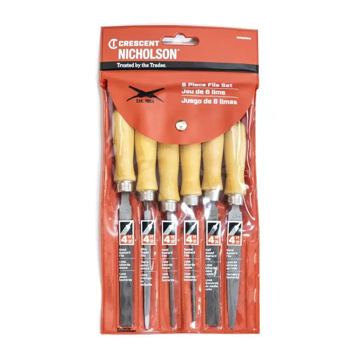 NICHOLSON Set of 6 Assorted American Pattern File with Wooden Handles, 4 in - GW 22062NNN NICHOLSON