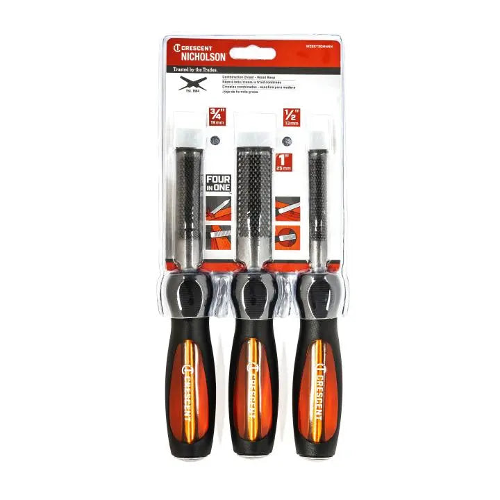 NICHOLSON Set of 3 4-in-1 Combination Chisel and Wood Rasp - GW WCSET3CMNNN NICHOLSON