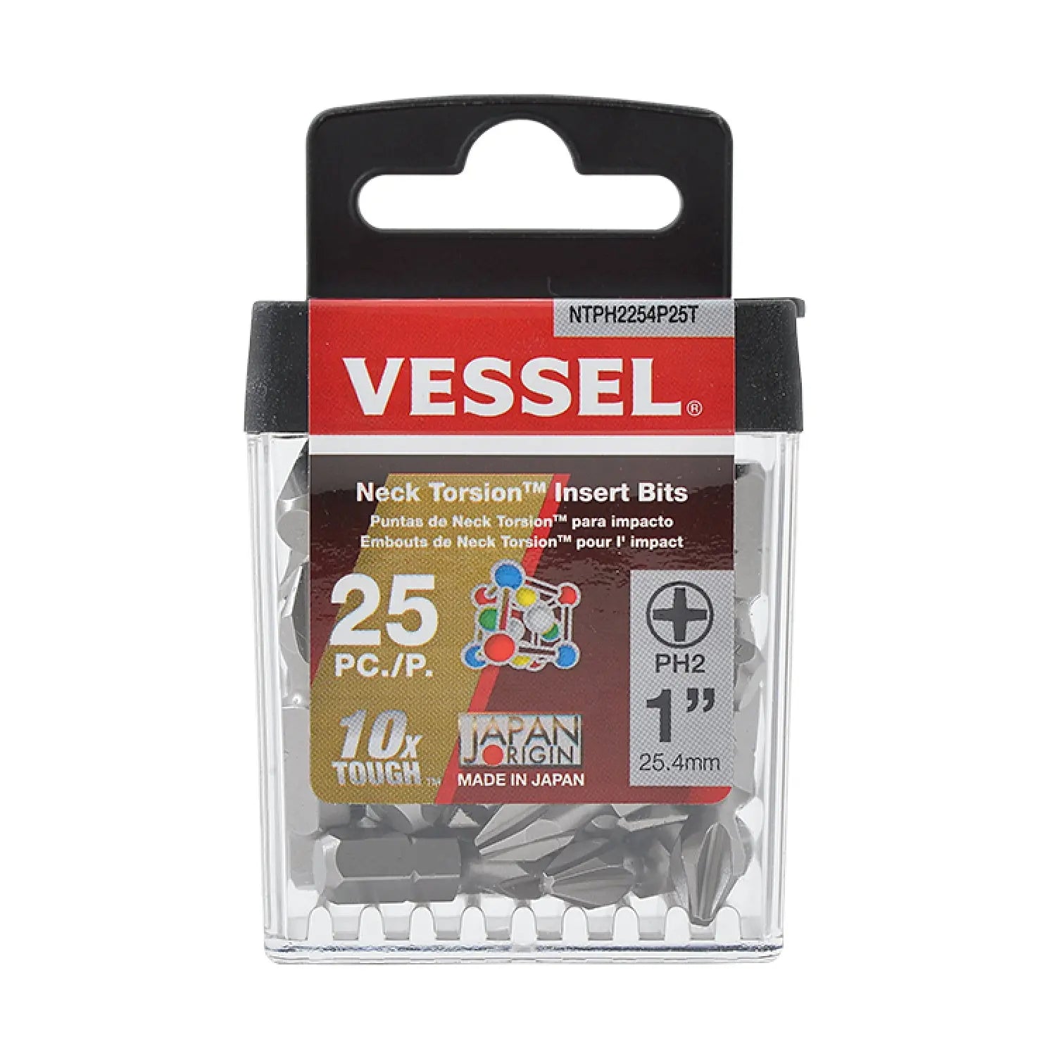 Vessel Tools Set of 25 Neck Torsion Insert Bit No. NT, PH2 x 25.4mm, Tic Tac - VL NTPH2254P25T Vessel Tools
