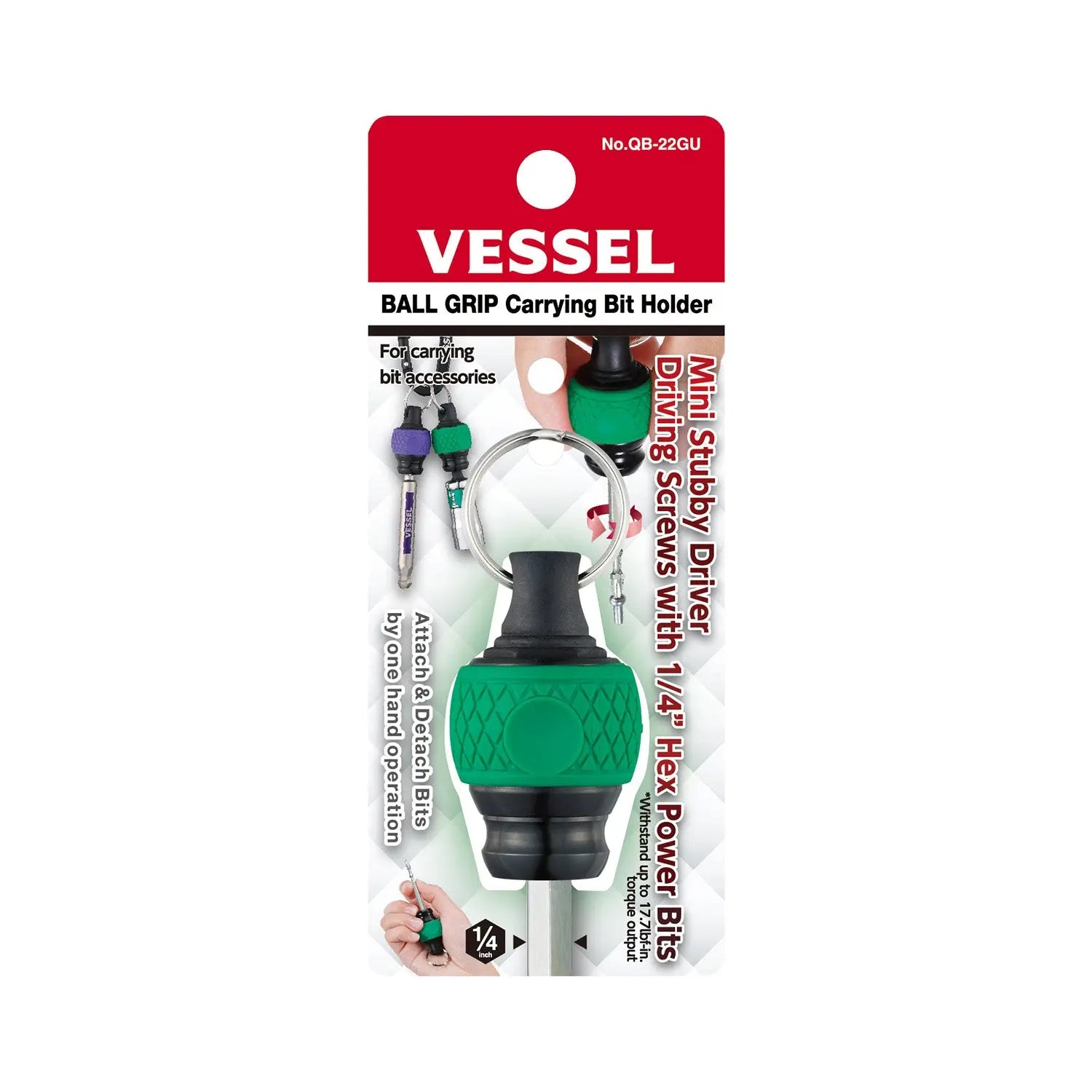 Vessel Tools Ball Grip Carrying Green Bit Holder - VL QB22GU Vessel Tools