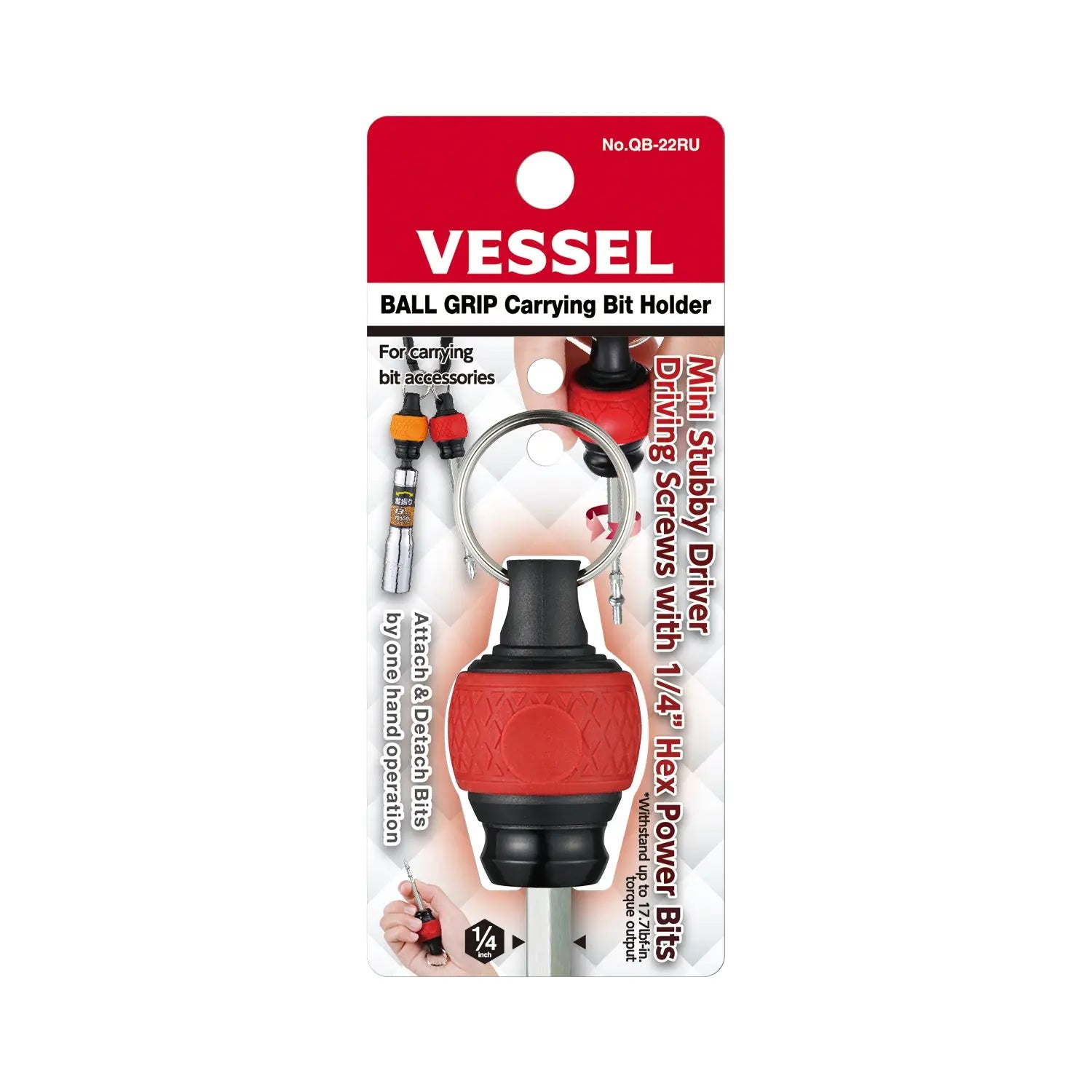 Vessel Tools Ball Grip Carrying Red Bit Holder - VL QB22RU Vessel Tools