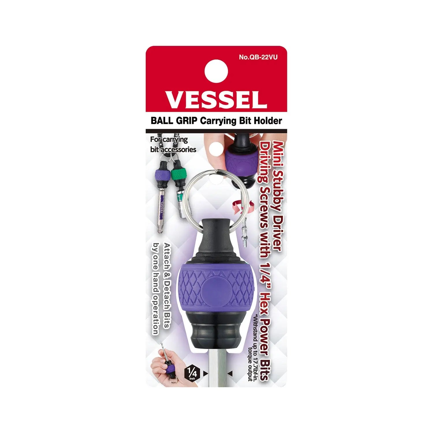 Vessel Tools Ball Grip Carrying Violet Bit Holder - VL QB22VU Vessel Tools