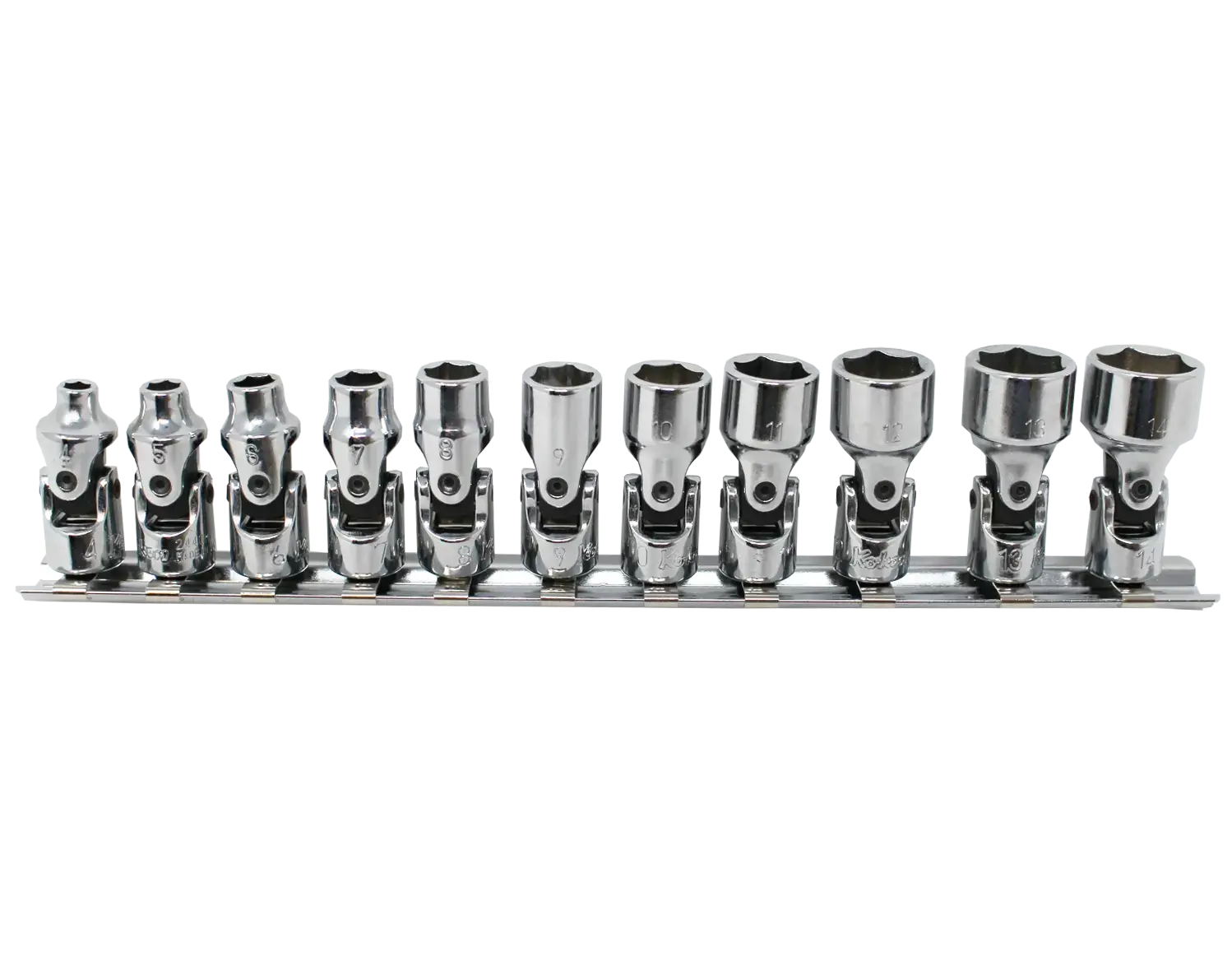 Ko-ken Tools Set of 11 1/4 in Square Drive 6-Point Metric Chrome Universal Socket - KB-RS2440M/11