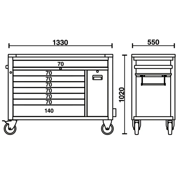 Beta Tools (Article# RSC24AXXL) 8-Drawers Anti-Tilt System Long Mobile Roller Cab - BT 024004781 