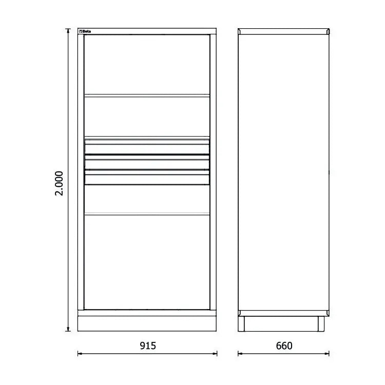 Beta Tools (Article# RSC50 2.0 A2/3C) 3-Drawers Sheet Metal Two-Door Tool Cabinet for Workshop Equipment Combination RSC50 2.0 - BT 050001413 