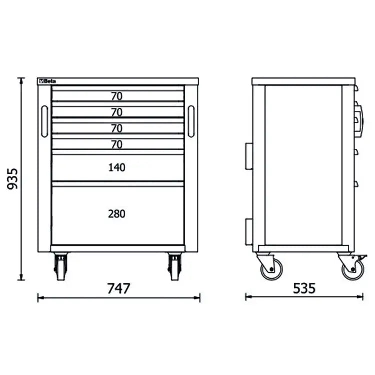 Beta Tools (Article# RSC50 2.0 C6) 6-Drawers Mobile Roller Cab for Workshop Equipment Combination RSC50 2.0 - BT 050001206 
