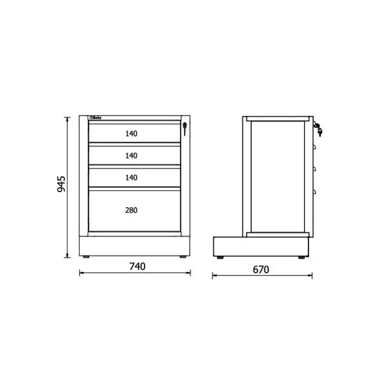 Beta Tools (Article# RSC50 2.0 M4) 4-Drawers Fixed Module for Workshop Equipment Combination RSC50 2.0 - BT 050001264 