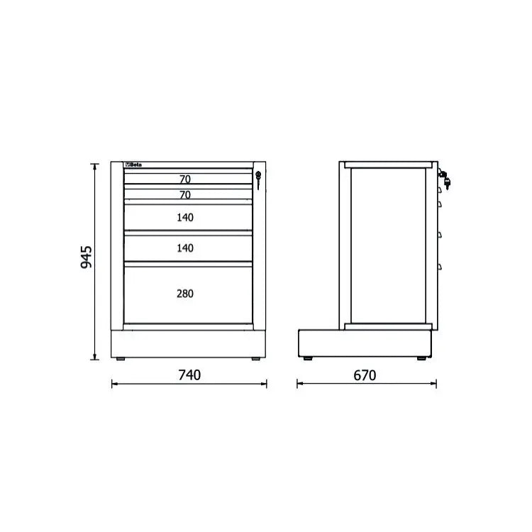 Beta Tools (Article# RSC50 2.0 M5) 5-Drawers Fixed Module for Workshop Equipment Combination RSC50 2.0 - BT 050001265 