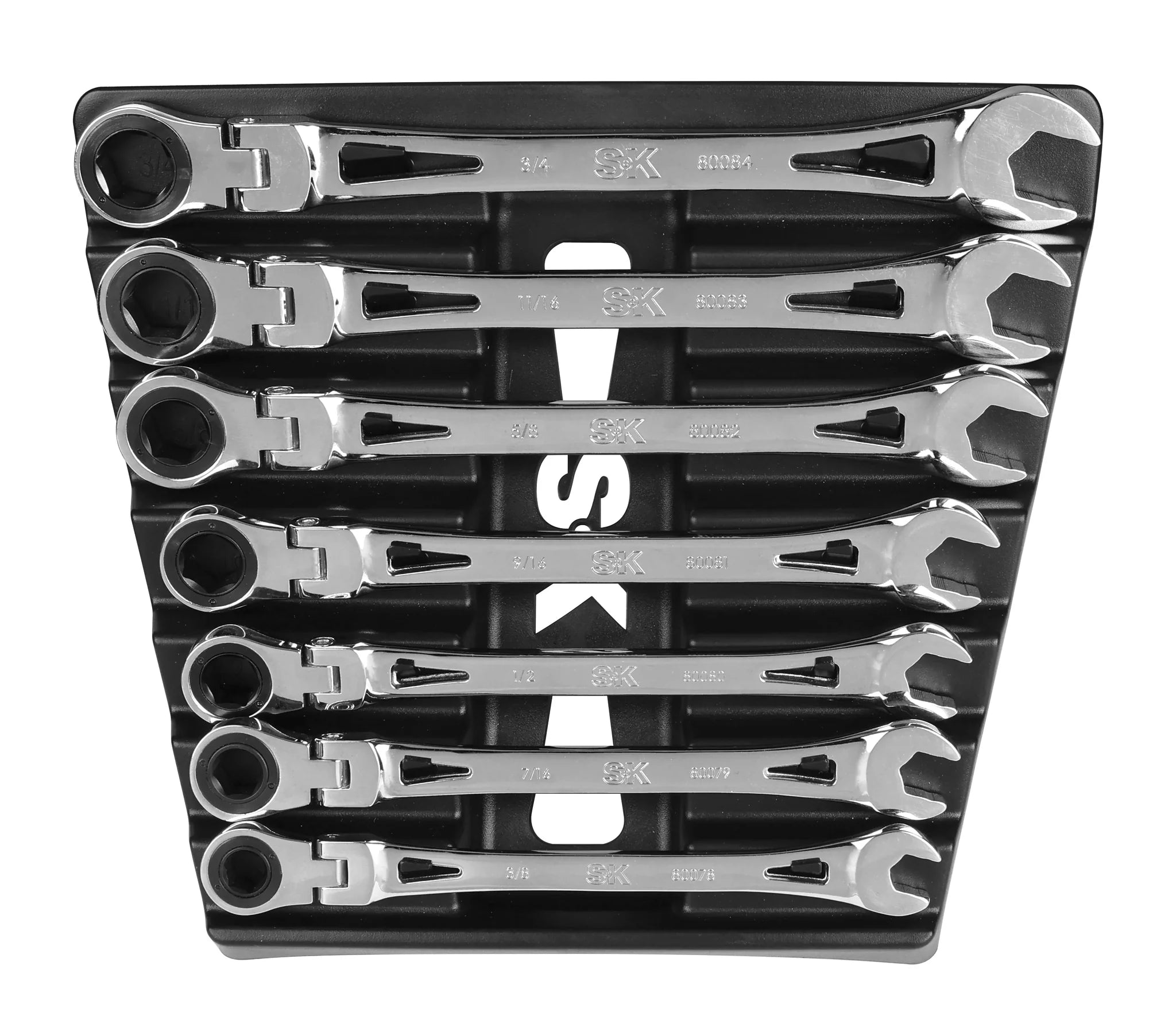SK Tools 7 Piece Flex-Head X-Frame® SAE Ratcheting Wrench Set - SK 80090