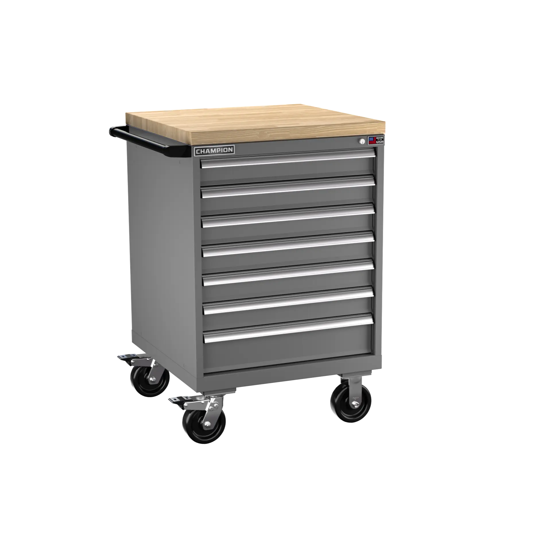 Champion Tool 7-Drawer Metal Mobile Modular Storage Cabinet without Compartments, 28-1/4 W x 43-1/4 H x 28-1/2 D in, Thick Butcher Block 1-3/4 in - CM SW1500-0702IL-MB8-BBT Champion Tool Storage