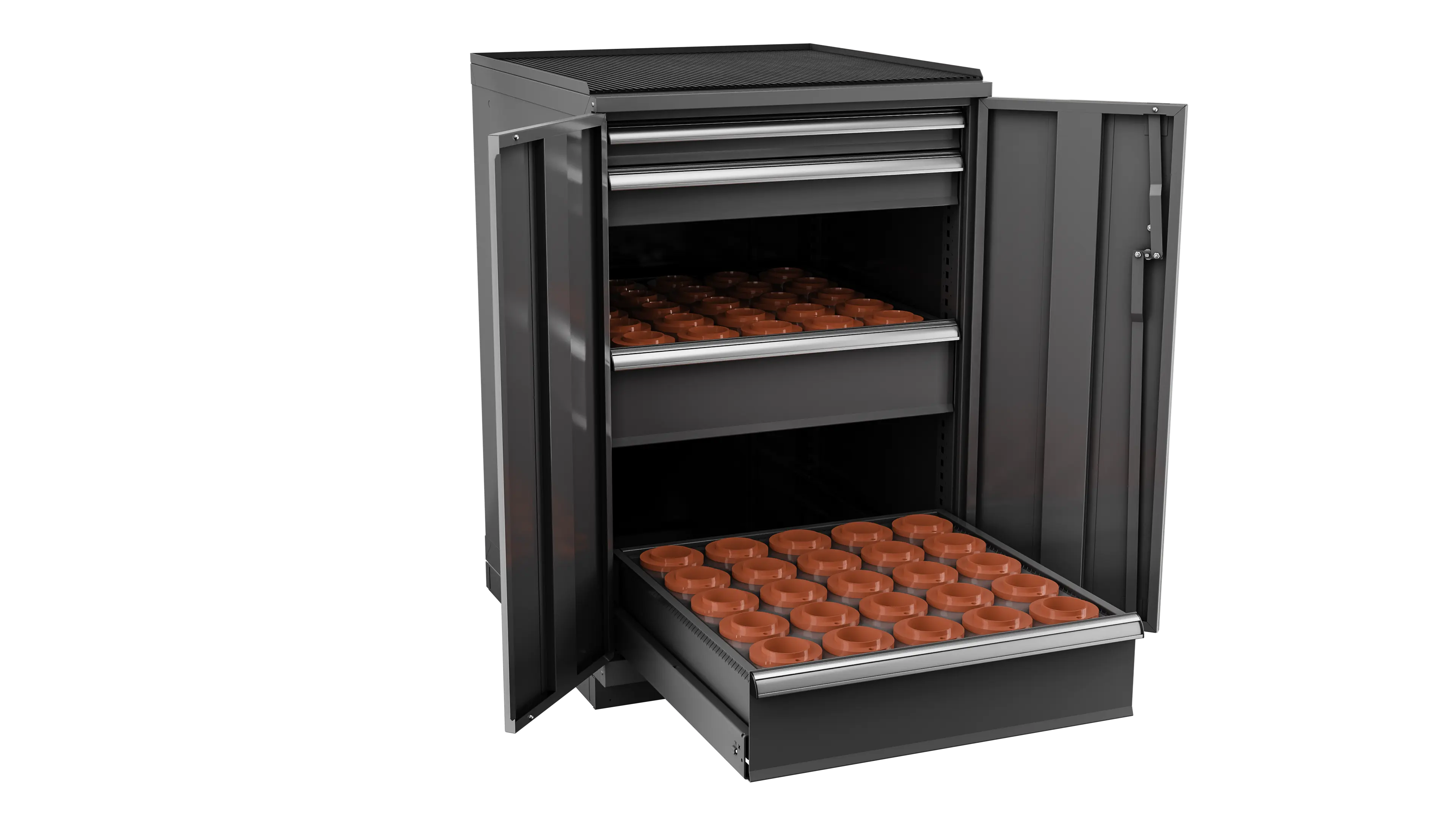 Champion Tool 2-Door Metal CNC Modular Storage Cabinet with 50 CAT50 Tool Capacity, 28-1/4 W x 41-3/4 H x 28-1/2 D in - CM SW180050-FTB Champion Tool Storage