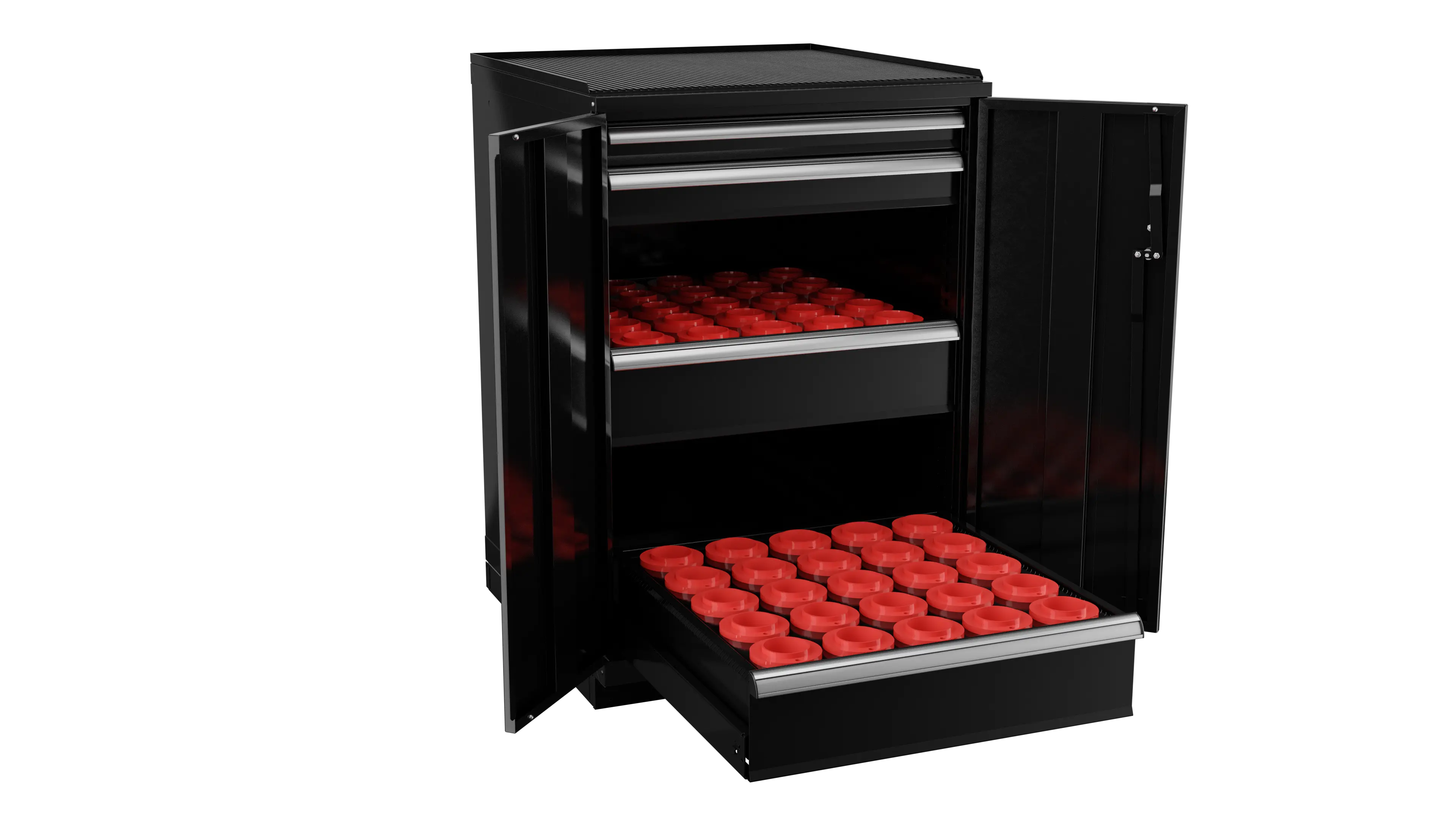 Champion Tool 2-Door Metal CNC Modular Storage Cabinet with 42 HSK80 Tool Capacity, 28-1/4 W x 41-3/4 H x 28-1/2 D in - CM SW1800H80-FTB Champion Tool Storage