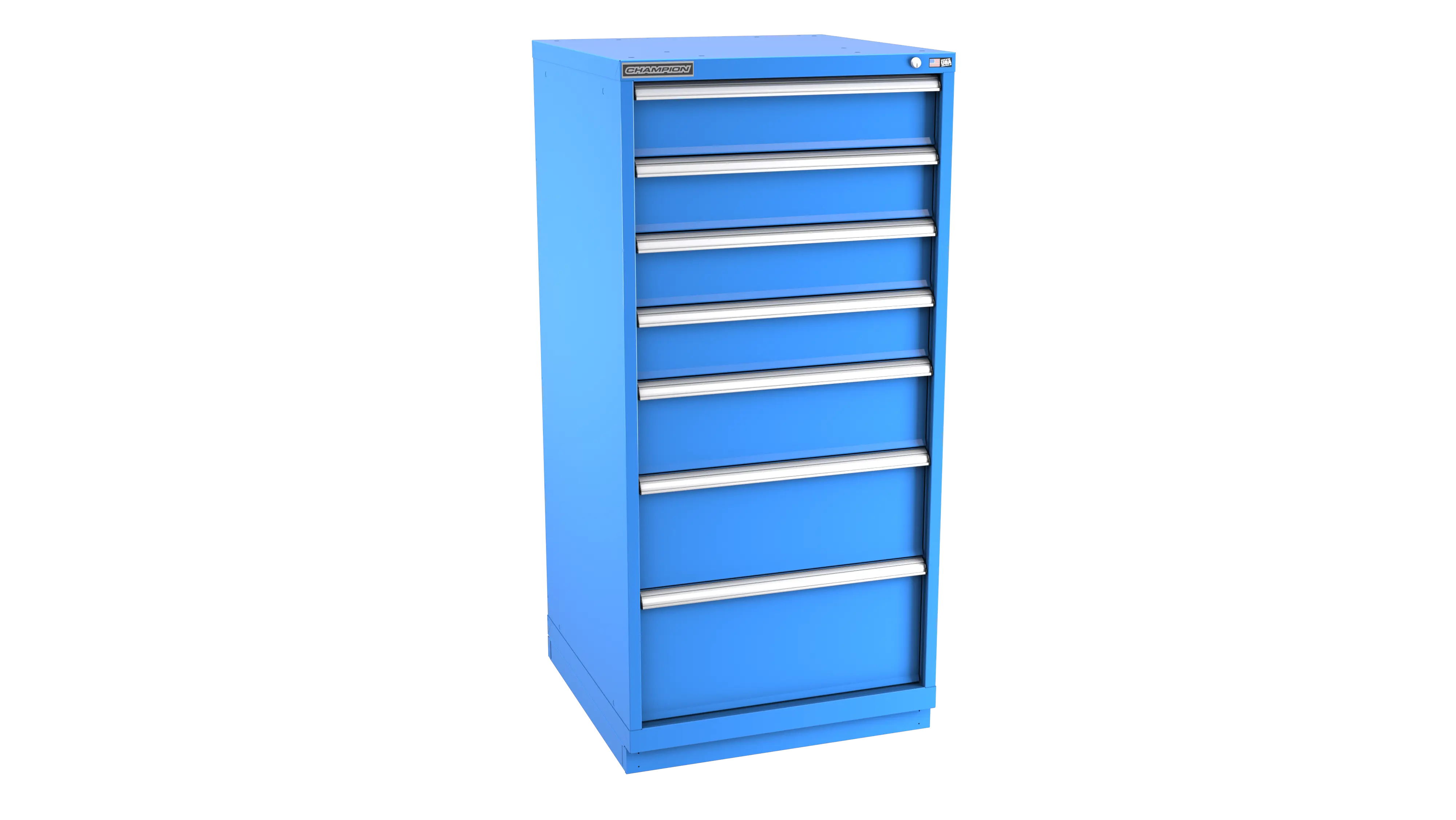 Champion Tool 7-Drawer Metal Modular Storage Cabinet with 59 Internal Compartments, 28-1/4 W x 59-1/2 H x 28-1/2 D in - CM SW2700-0701-ILC-FTB Champion Tool Storage