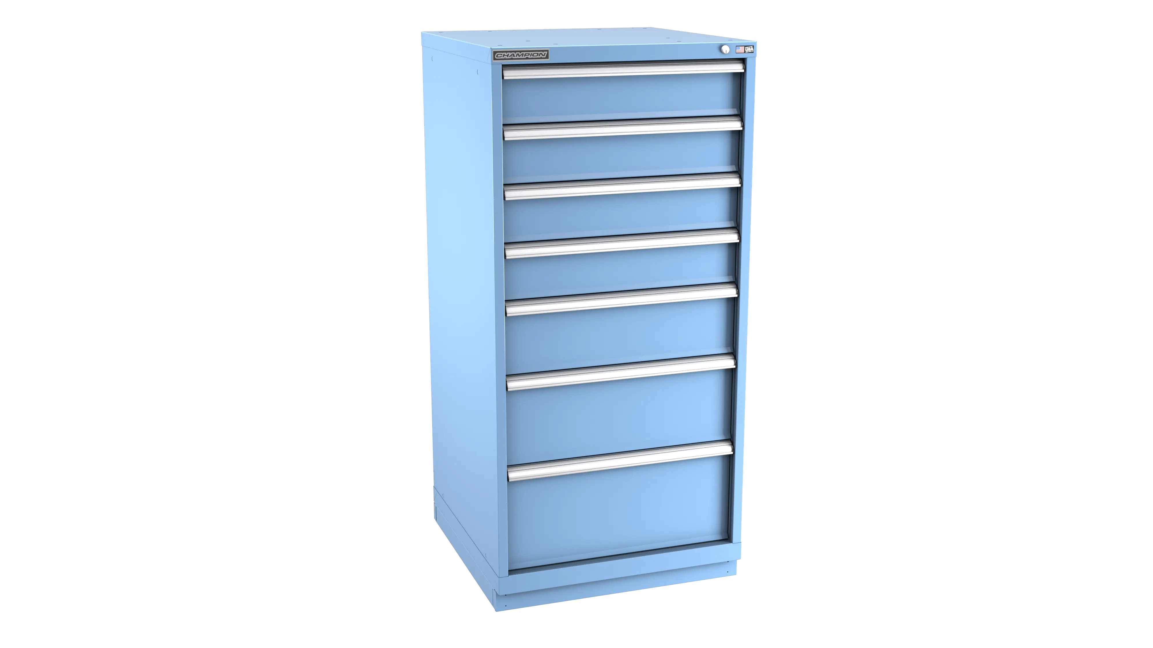Champion Tool 7-Drawer Metal Modular Storage Cabinet with 59 Internal Compartments, 28-1/4 W x 59-1/2 H x 28-1/2 D in - CM SW2700-0701-ILC-FTB Champion Tool Storage