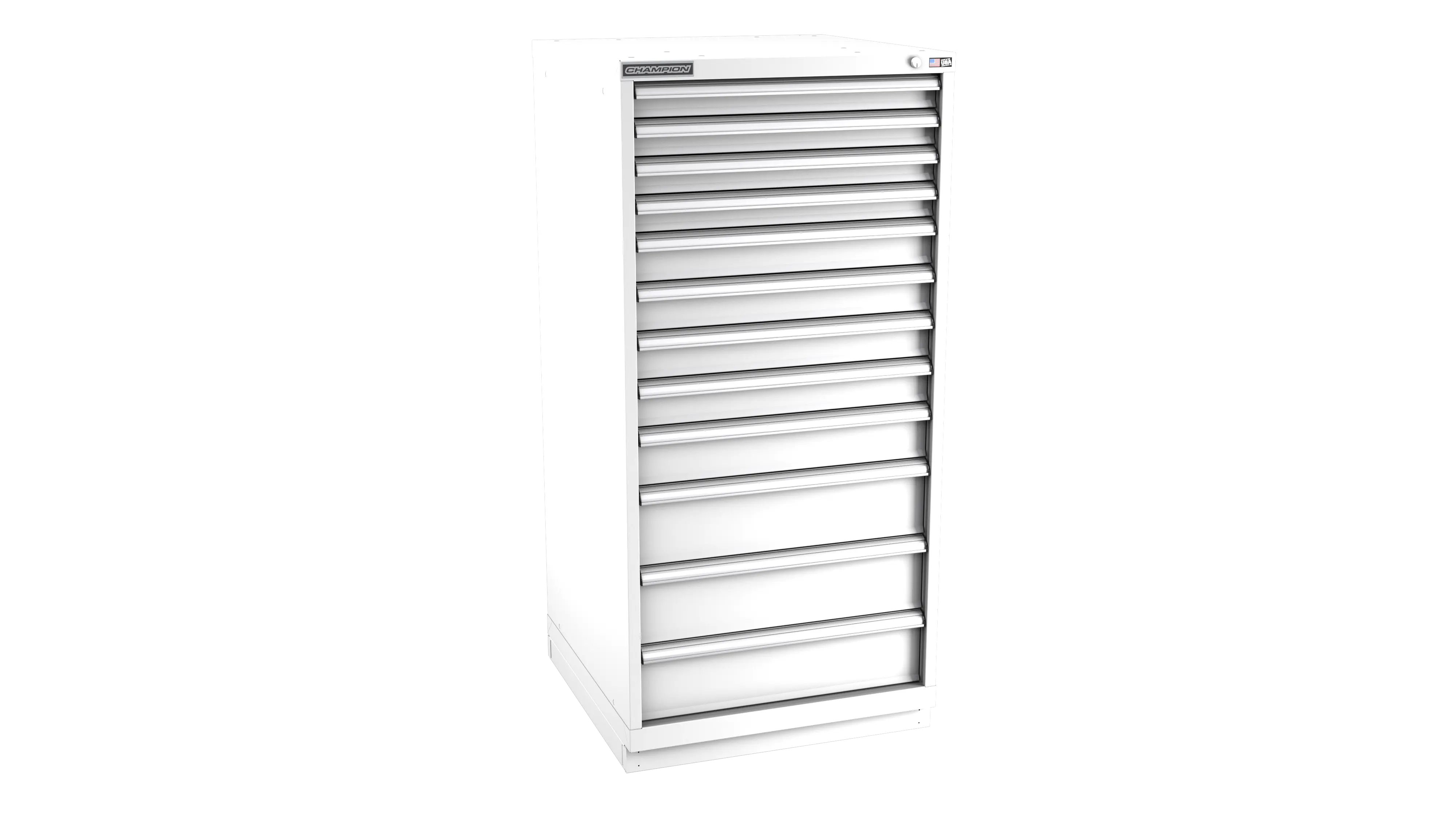 Champion Tool 12-Drawer Metal Modular Storage Cabinet with 208 Internal Compartments, 28-1/4 W x 59-1/2 H x 28-1/2 D in - CM SW2700-1201-ILC-FTB Champion Tool Storage