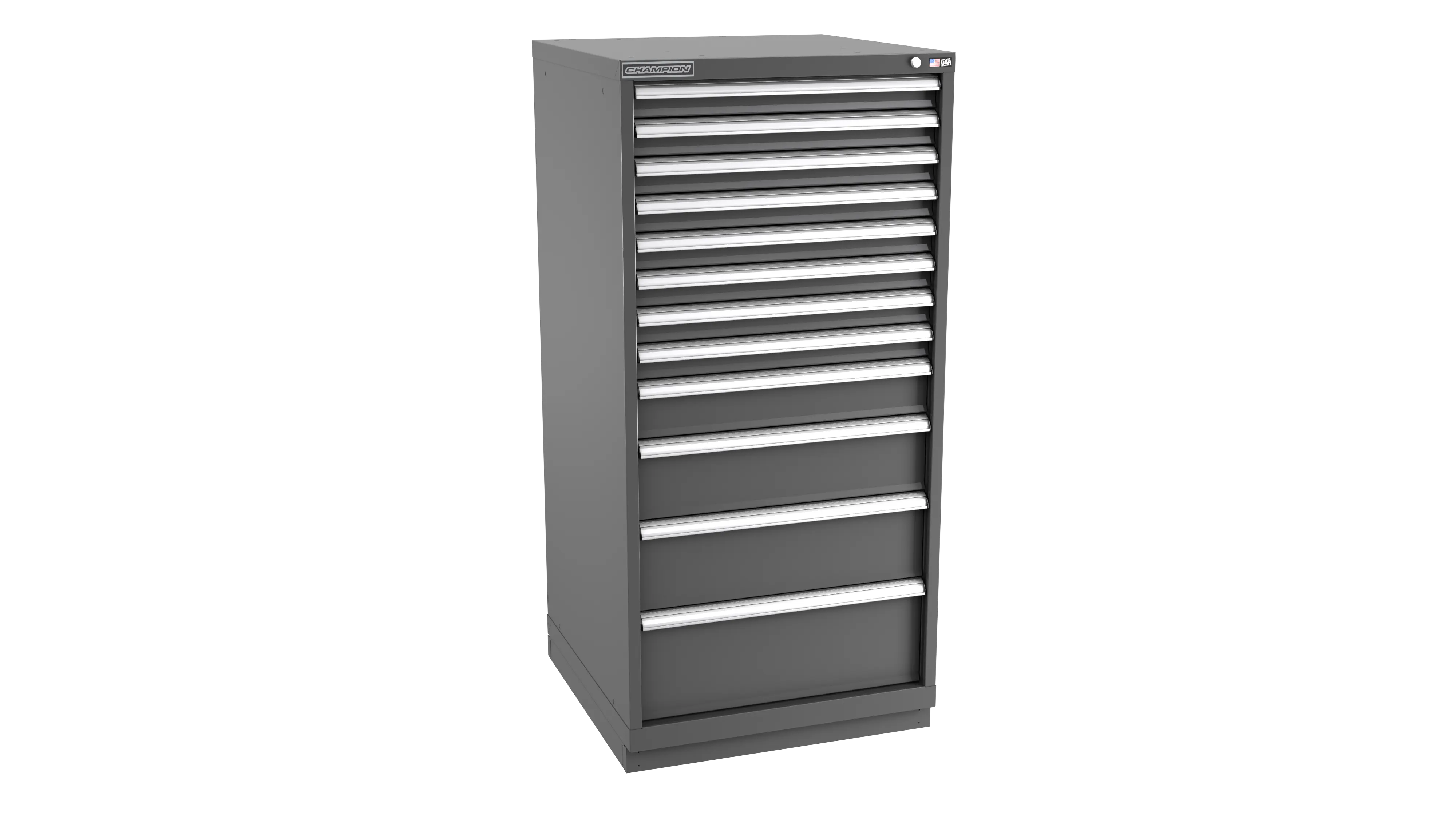 Champion Tool 12-Drawer Metal Modular Storage Cabinet with 204 Internal Compartments, 28-1/4 W x 59-1/2 H x 28-1/2 D in - CM SW2700-1202-ILC-FTB Champion Tool Storage