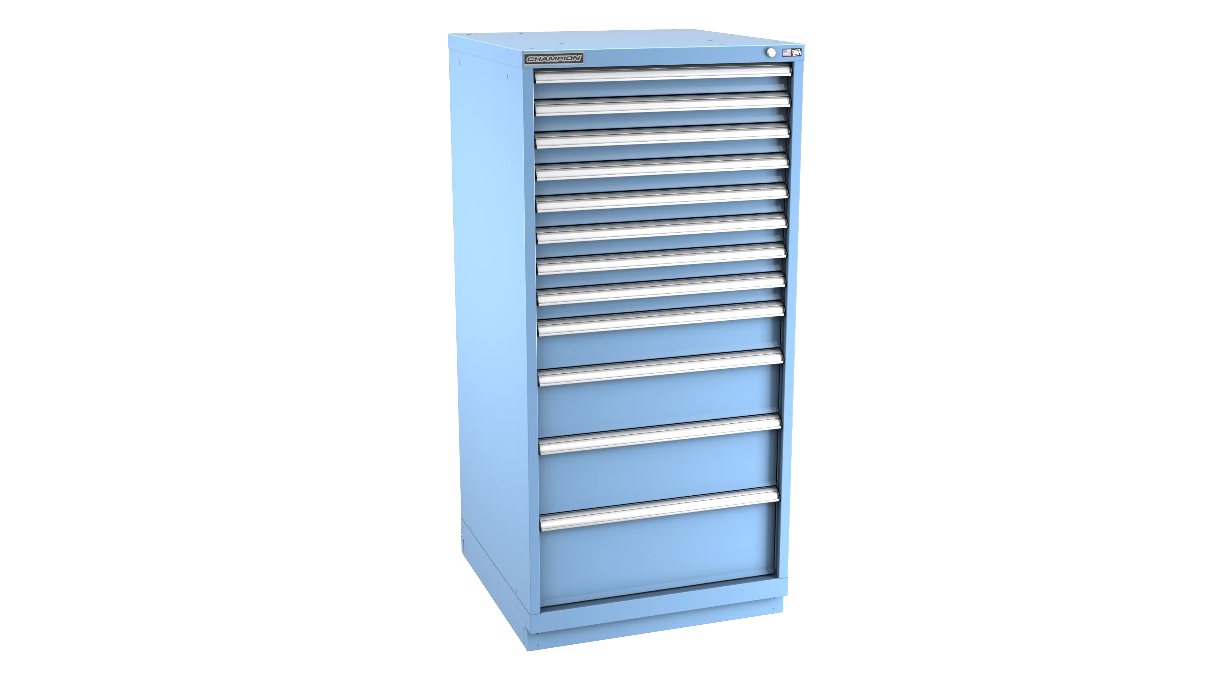 Champion Tool 12-Drawer Metal Modular Storage Cabinet with 204 Internal Compartments, 28-1/4 W x 59-1/2 H x 28-1/2 D in - CM SW2700-1202-ILC-FTB Champion Tool Storage