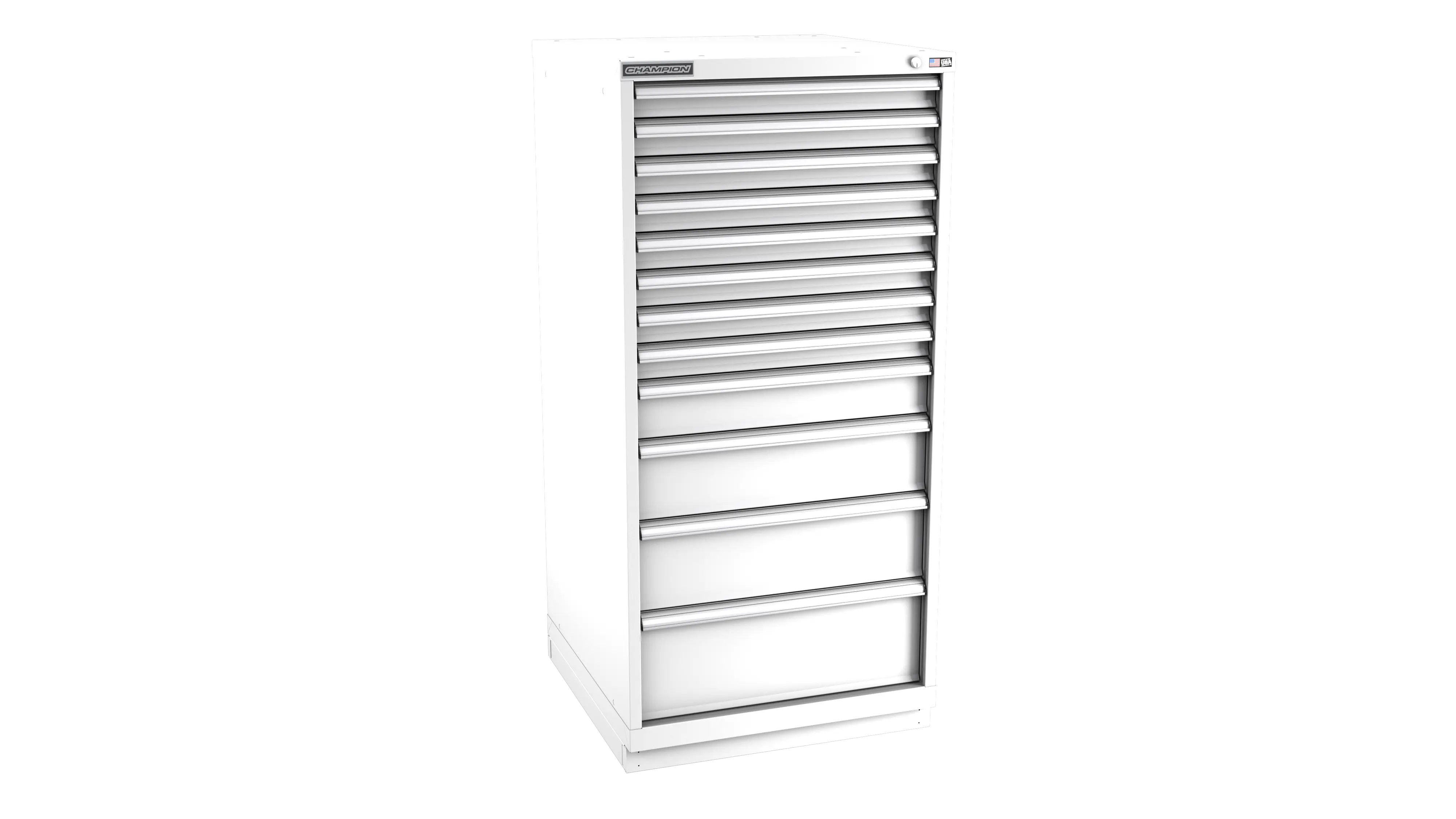 Champion Tool 12-Drawer Metal Modular Storage Cabinet with 204 Internal Compartments, 28-1/4 W x 59-1/2 H x 28-1/2 D in - CM SW2700-1202-ILC-FTB Champion Tool Storage
