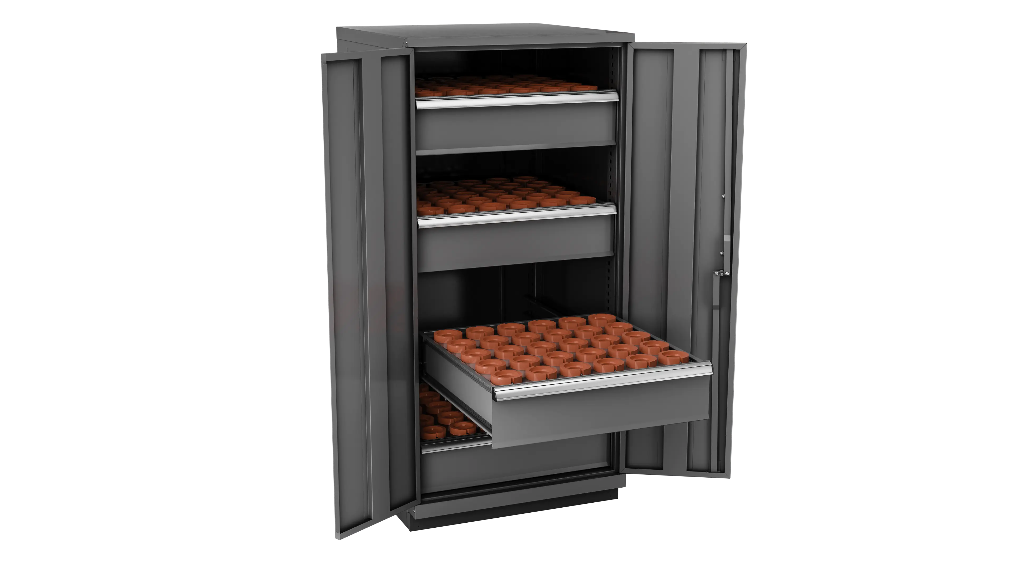 Champion Tool 2-Door Metal CNC Modular Storage Cabinet with 120 HSK63 Tool Capacity, 28-1/4 W x 59-1/2 H x 28-1/2 D in - CM SW2700H63-FTB Champion Tool Storage