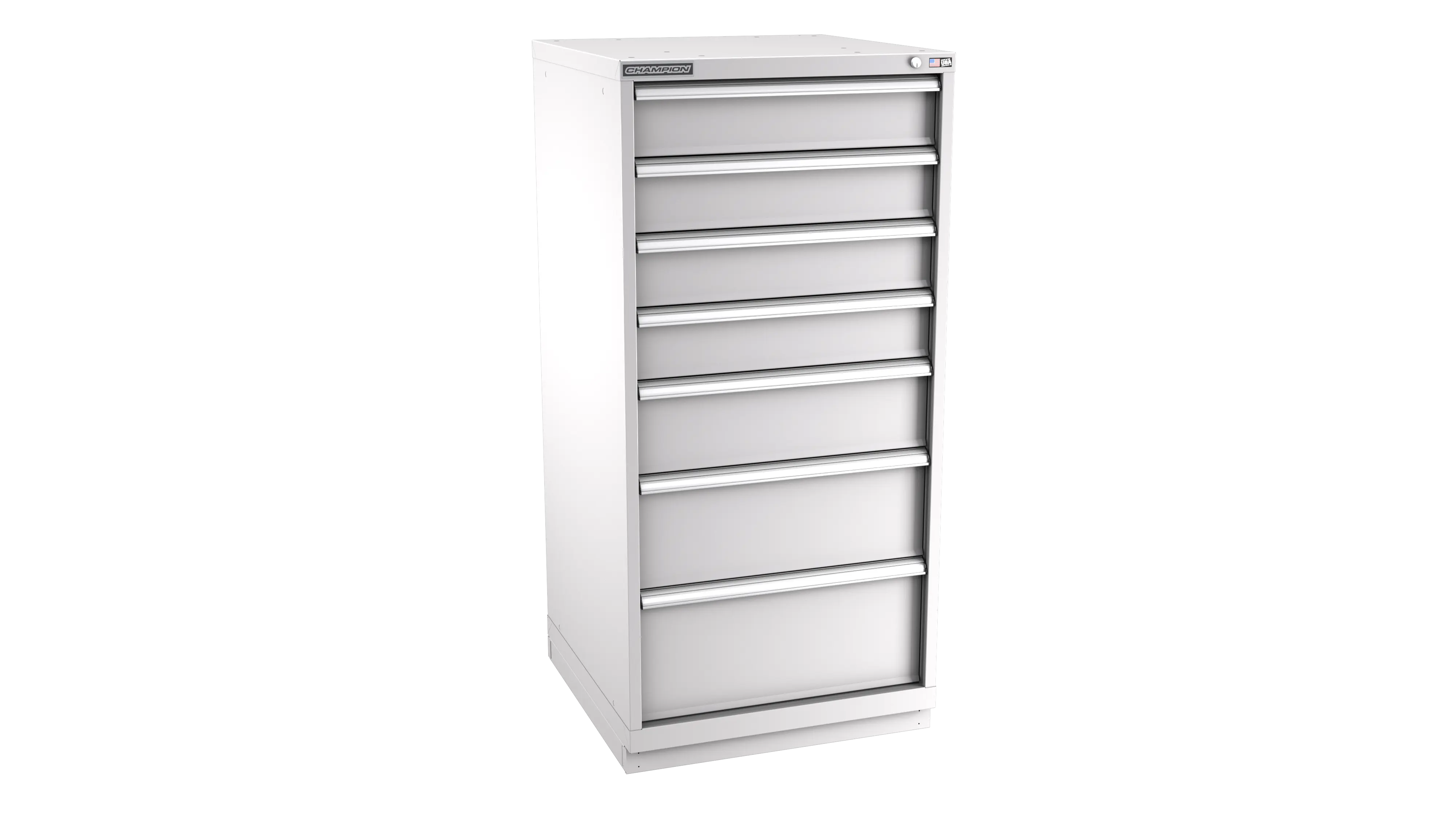 Champion Tool 7-Drawer Metal Modular Storage Cabinet with 59 Internal Compartments, 28-1/4 W x 59-1/2 H x 22-1/2 D in - CM SWS2700-0701-ILC-FTB Champion Tool Storage