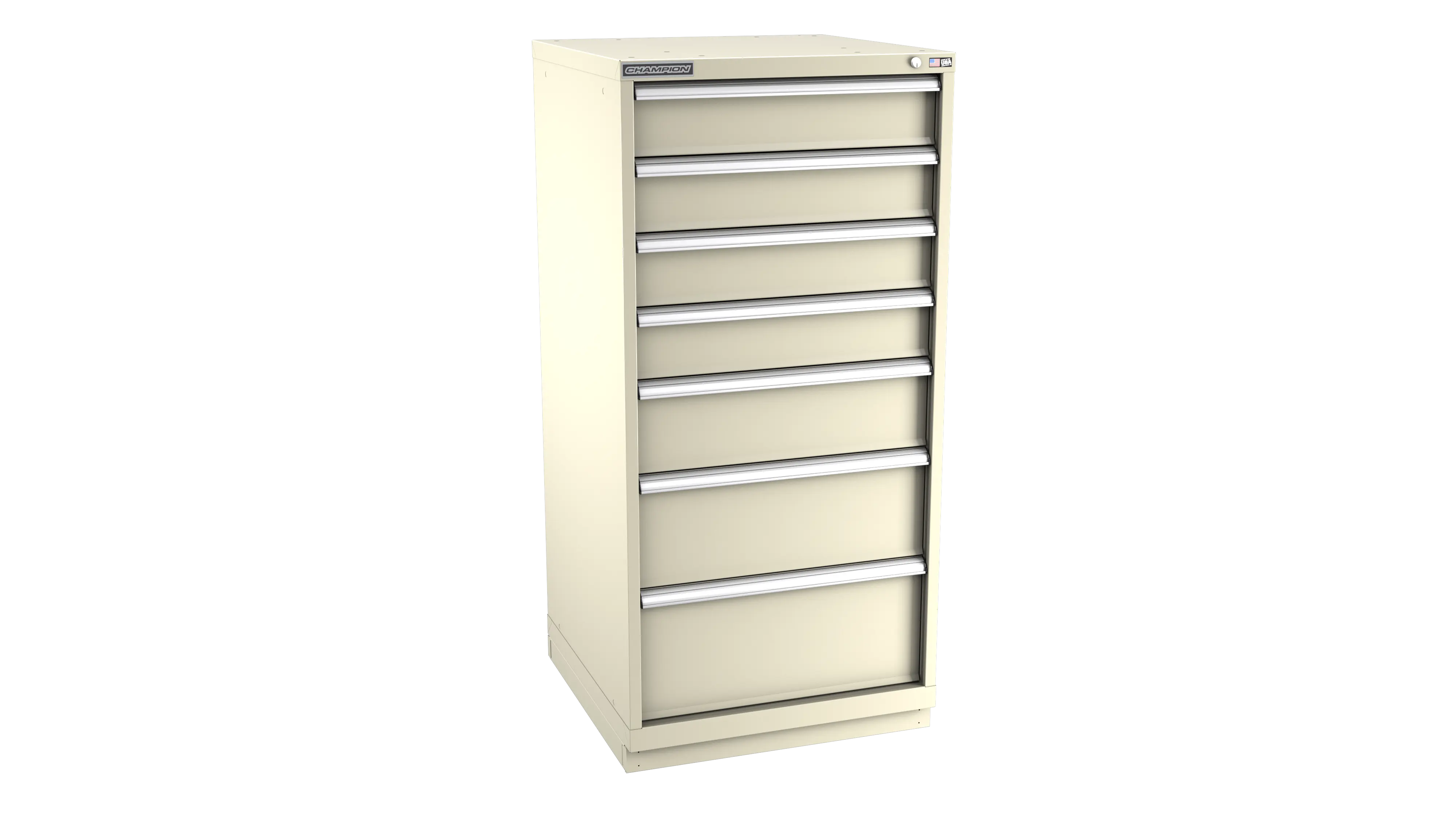 Champion Tool 7-Drawer Metal Modular Storage Cabinet with 59 Internal Compartments, 28-1/4 W x 59-1/2 H x 22-1/2 D in - CM SWS2700-0701-ILC-FTB Champion Tool Storage