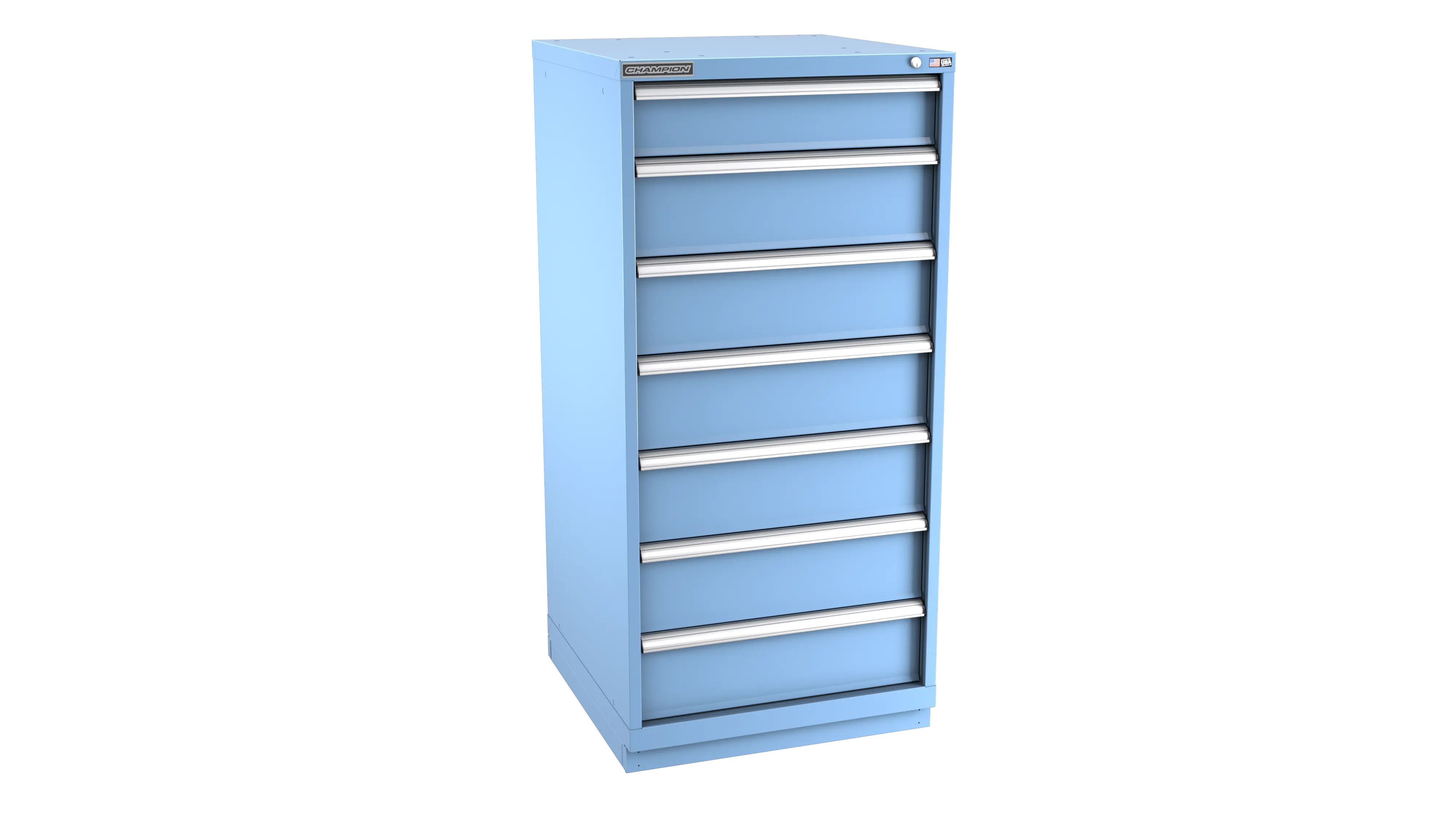 Champion Tool 7-Drawer Metal Modular Storage Cabinet with 67 Internal Compartments, 28-1/4 W x 59-1/2 H x 22-1/2 D in - CM SWS2700-0702-ILC-FTB Champion Tool Storage