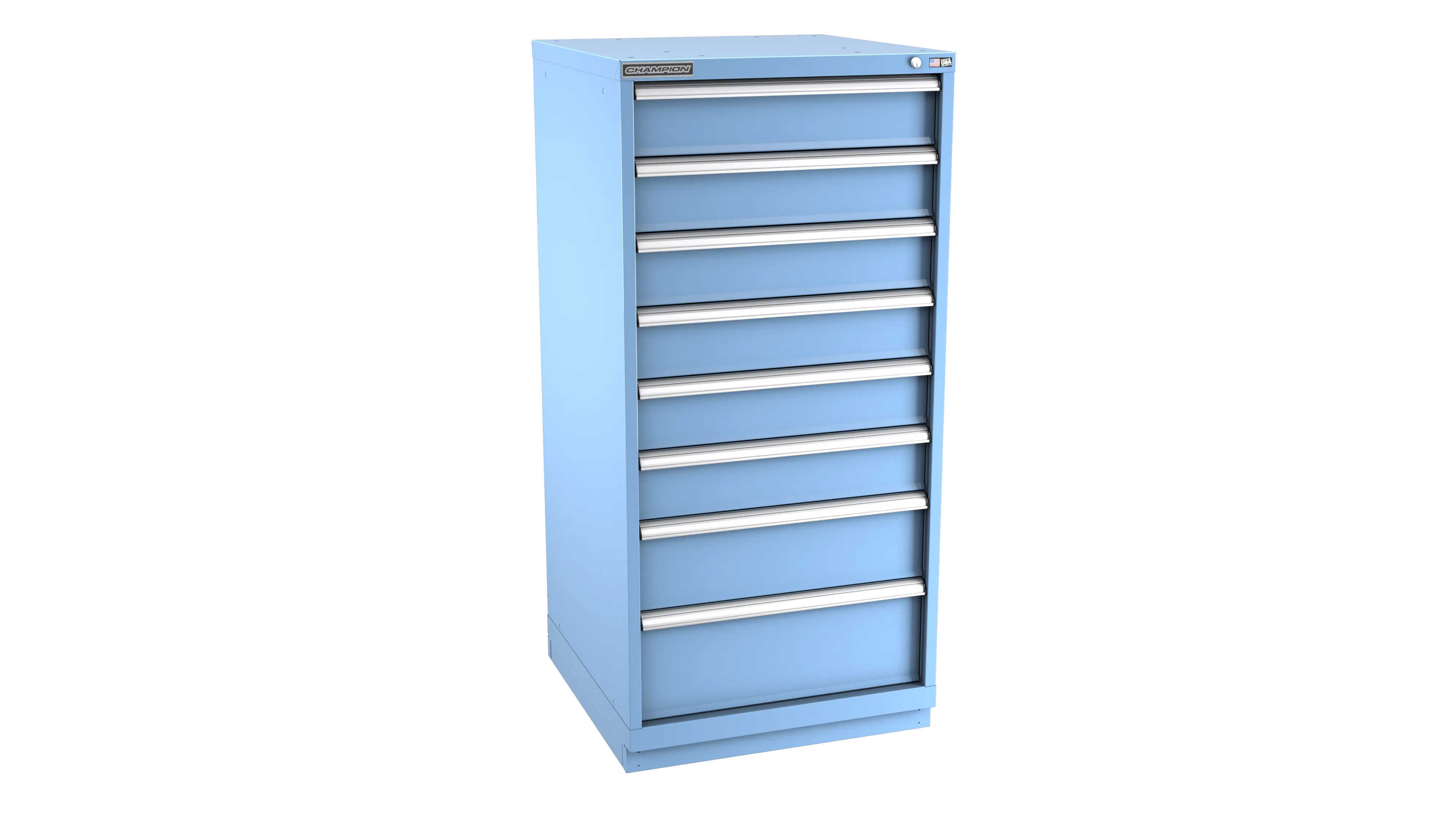 Champion Tool 8-Drawer Metal Modular Storage Cabinet with 84 Internal Compartments, 28-1/4 W x 59-1/2 H x 22-1/2 D in - CM SWS2700-0801-ILC-FTB Champion Tool Storage