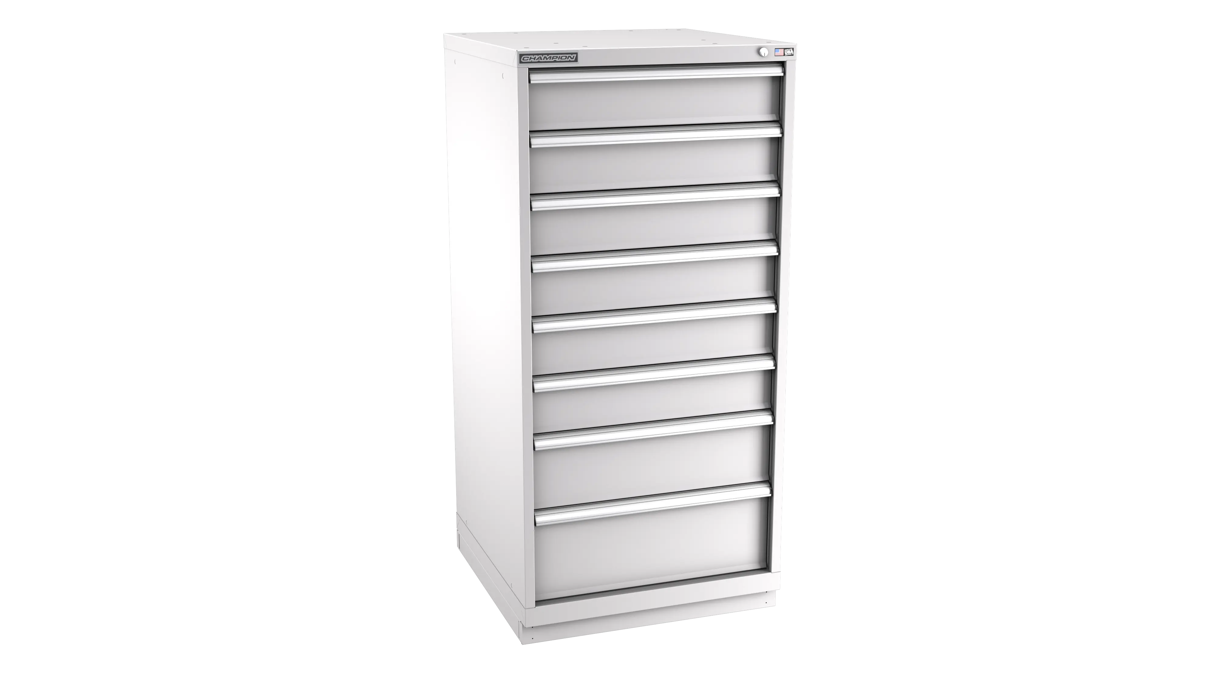 Champion Tool 8-Drawer Metal Modular Storage Cabinet with 84 Internal Compartments, 28-1/4 W x 59-1/2 H x 22-1/2 D in - CM SWS2700-0801-ILC-FTB Champion Tool Storage