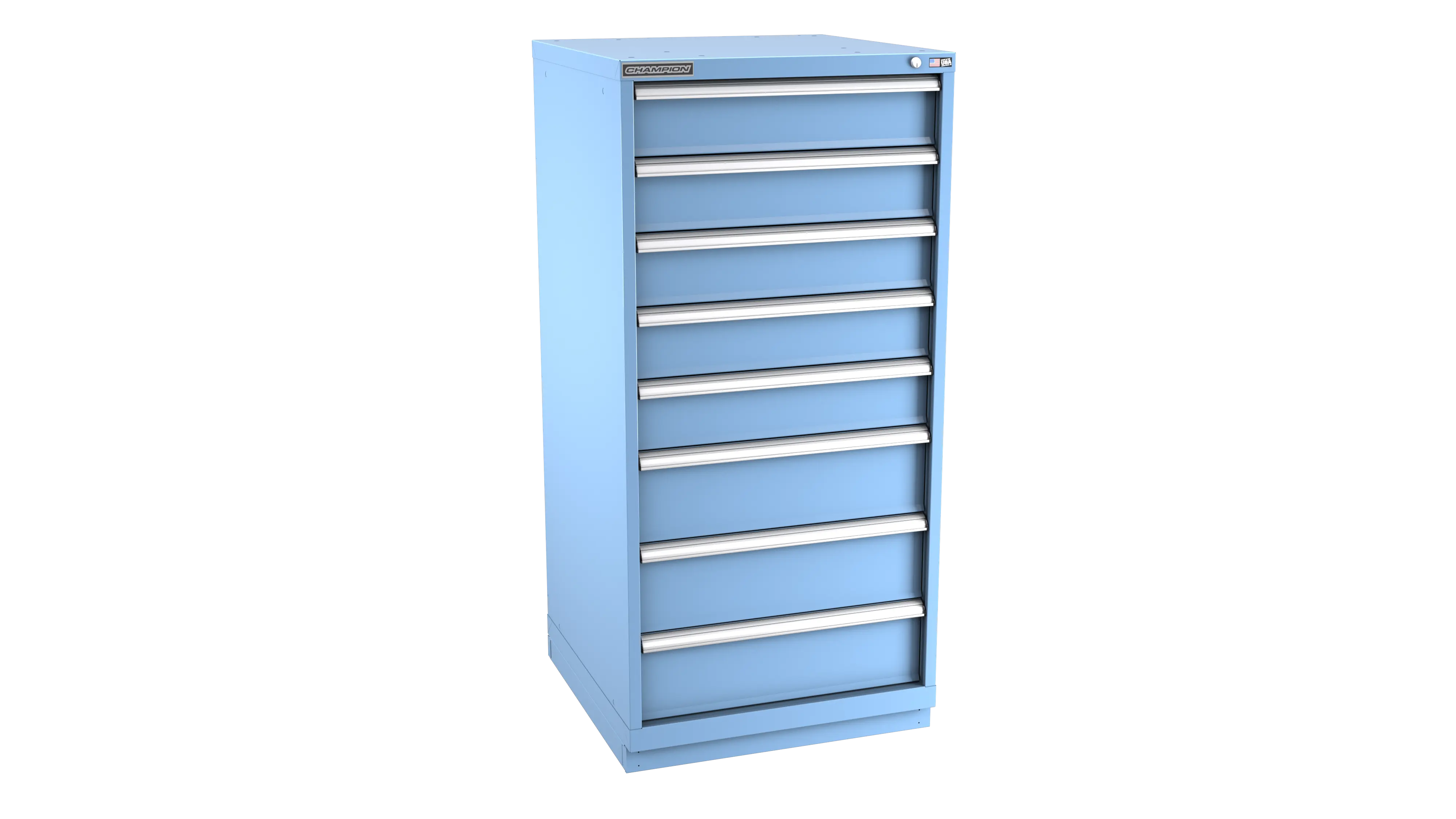 Champion Tool 8-Drawer Metal Modular Storage Cabinet with 81 Internal Compartments, 28-1/4 W x 59-1/2 H x 22-1/2 D in - CM SWS2700-0802-ILC-FTB Champion Tool Storage