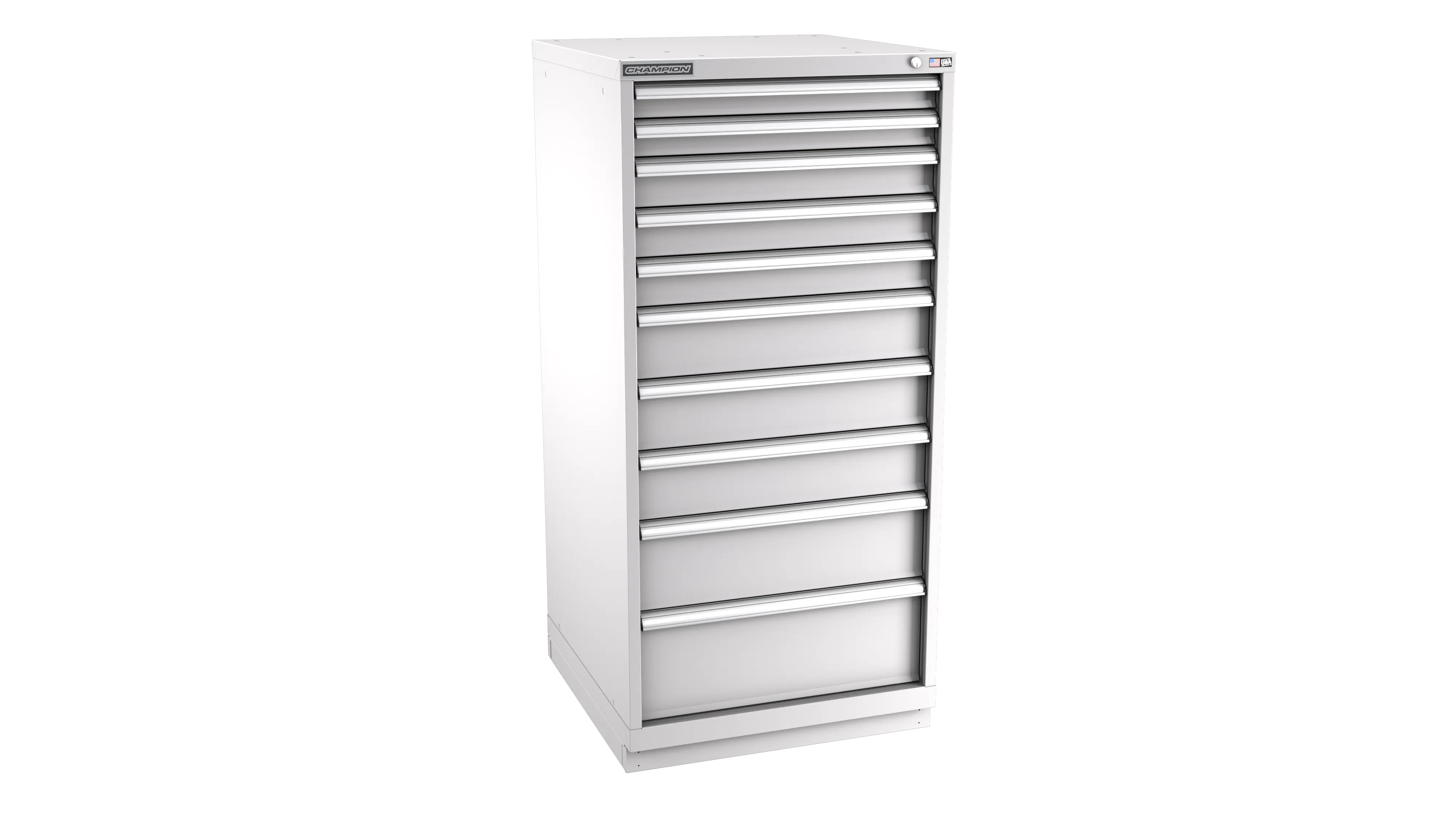 Champion Tool 10-Drawer Metal Modular Storage Cabinet with 152 Internal Compartments, 28-1/4 W x 59-1/2 H x 22-1/2 D in - CM SWS2700-1002-ILC-FTB Champion Tool Storage