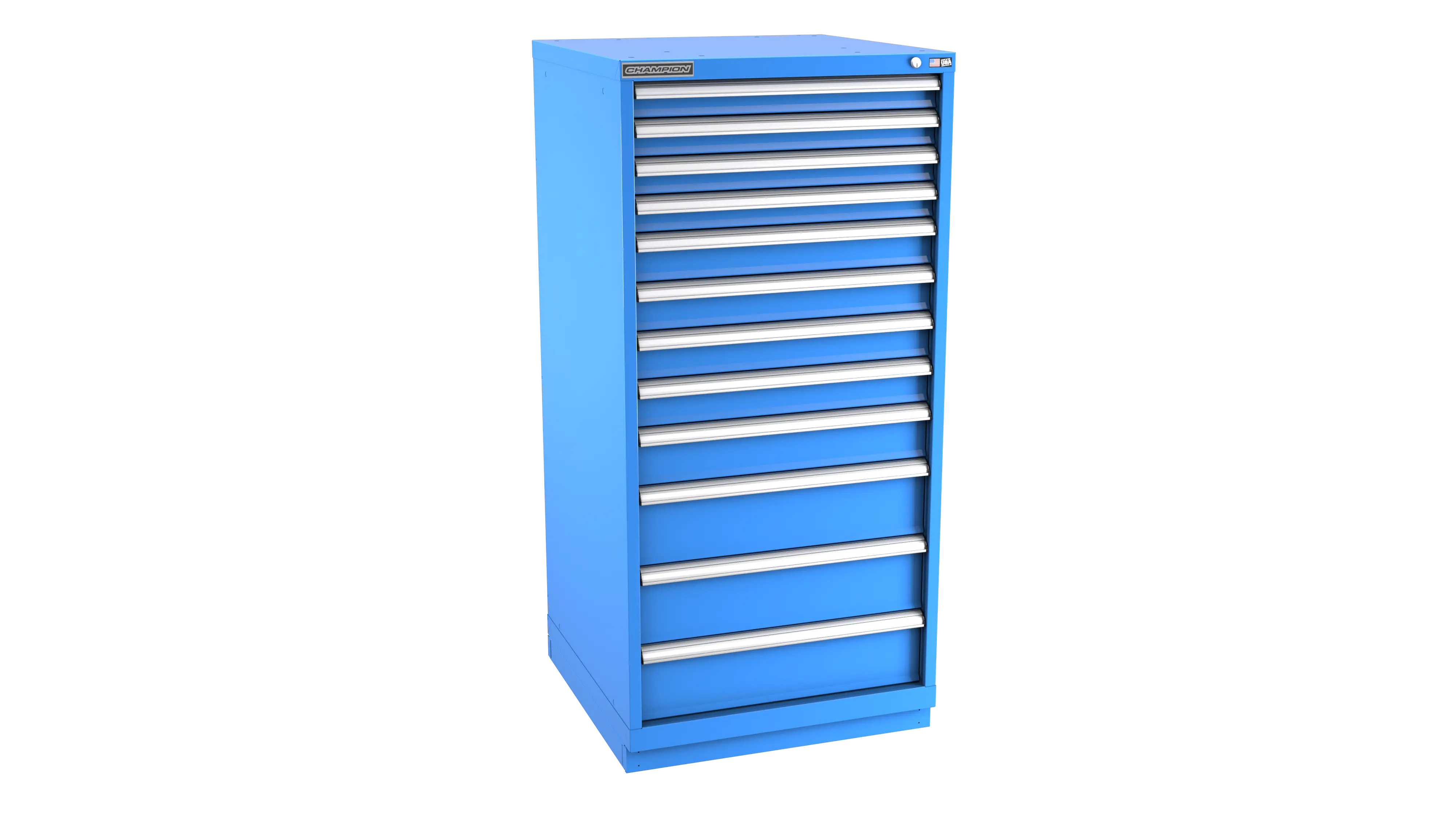 Champion Tool 12-Drawer Metal Modular Storage Cabinet with 208 Internal Compartments, 28-1/4 W x 59-1/2 H x 22-1/2 D in - CM SWS2700-1201-ILC-FTB Champion Tool Storage