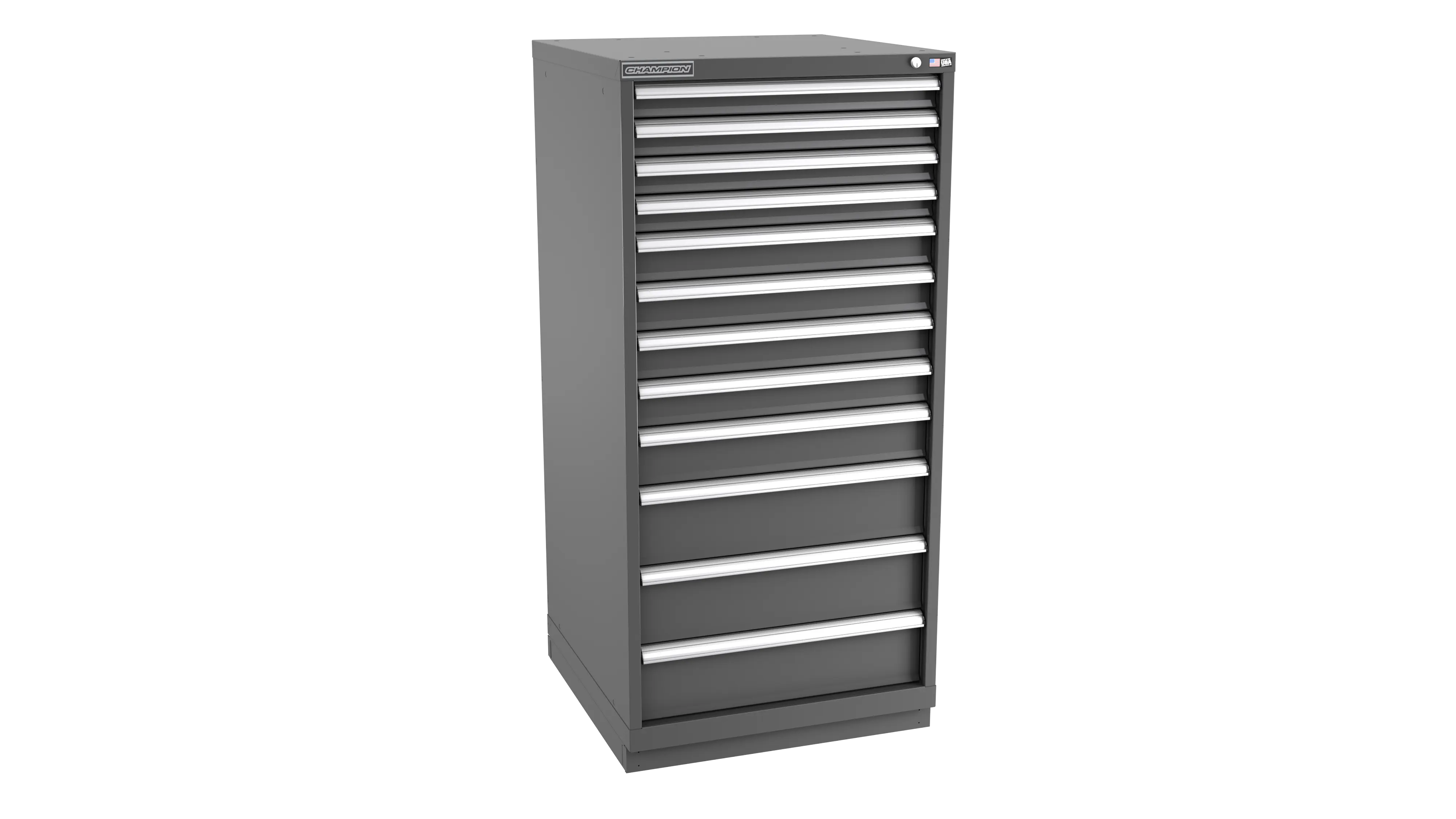 Champion Tool 12-Drawer Metal Modular Storage Cabinet with 208 Internal Compartments, 28-1/4 W x 59-1/2 H x 22-1/2 D in - CM SWS2700-1201-ILC-FTB Champion Tool Storage