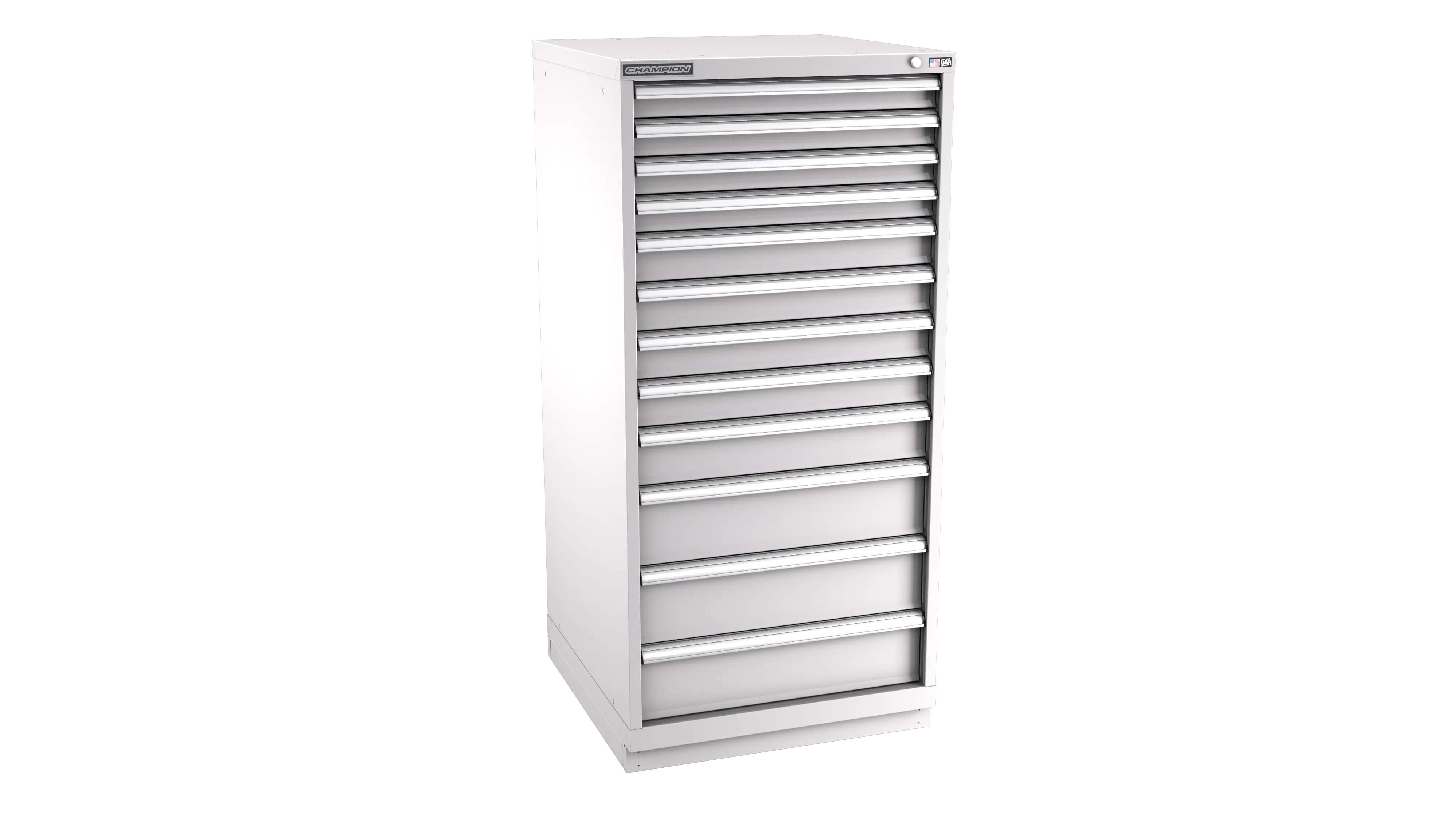 Champion Tool 12-Drawer Metal Modular Storage Cabinet with 208 Internal Compartments, 28-1/4 W x 59-1/2 H x 22-1/2 D in - CM SWS2700-1201-ILC-FTB Champion Tool Storage