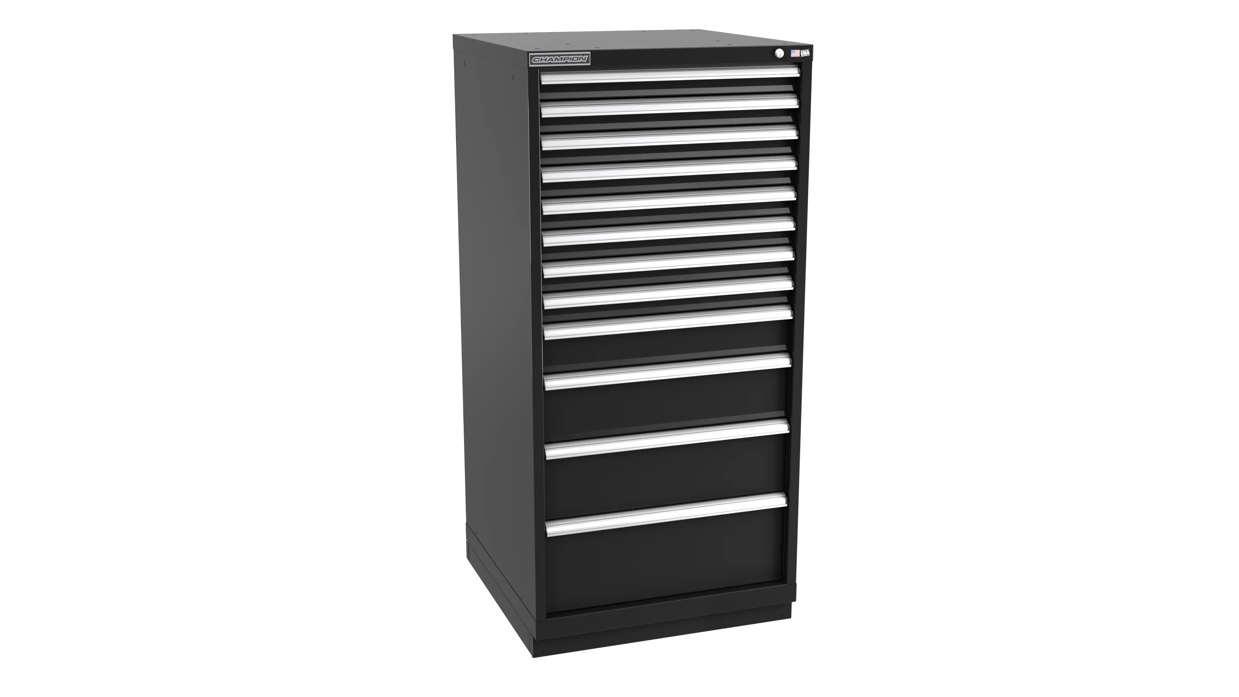 Champion Tool 12-Drawer Metal Modular Storage Cabinet with 204 Internal Compartments, 28-1/4 W x 59-1/2 H x 22-1/2 D in - CM SWS2700-1202-ILC-FTB Champion Tool Storage