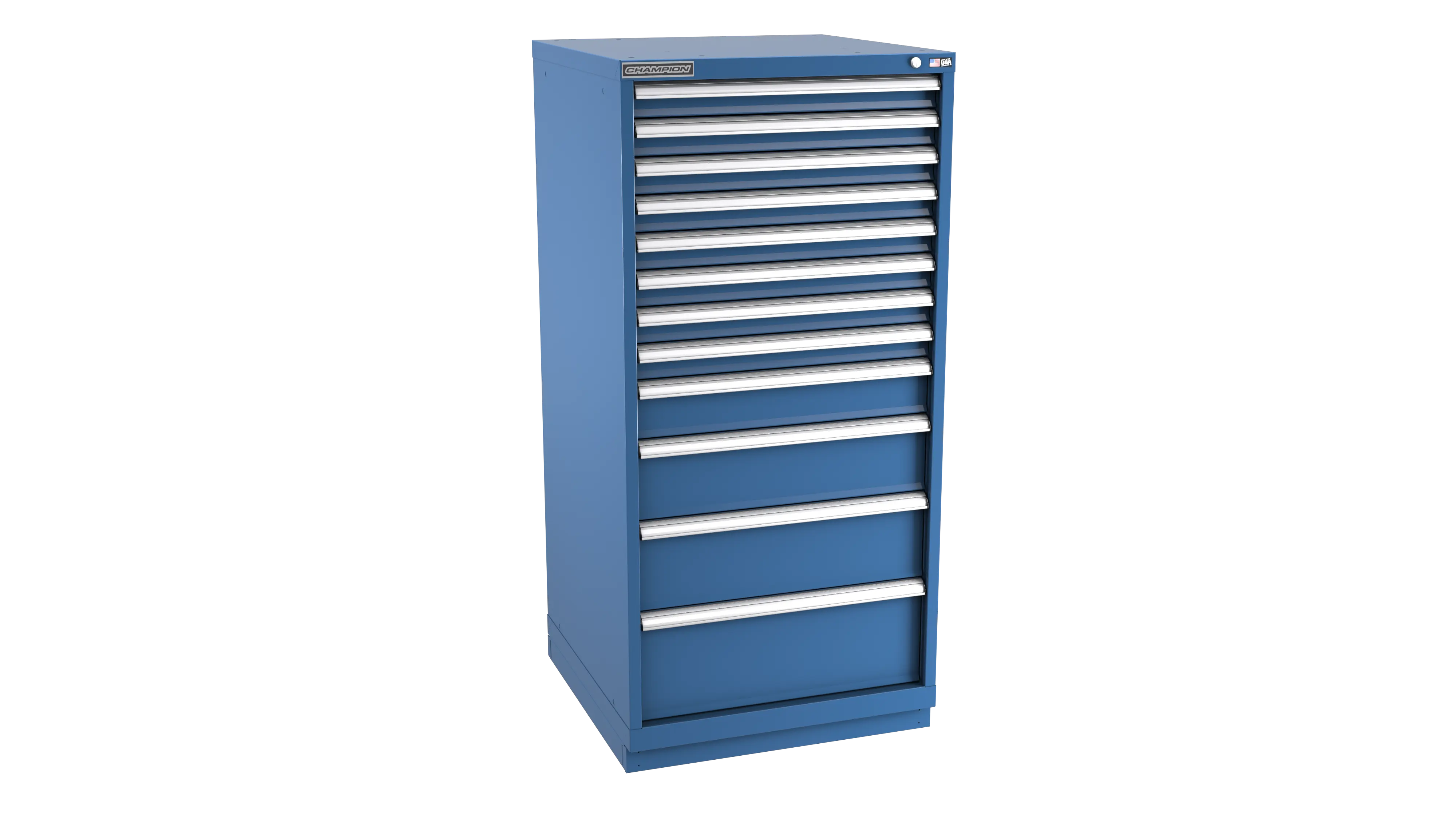 Champion Tool 12-Drawer Metal Modular Storage Cabinet with 204 Internal Compartments, 28-1/4 W x 59-1/2 H x 22-1/2 D in - CM SWS2700-1202-ILC-FTB Champion Tool Storage