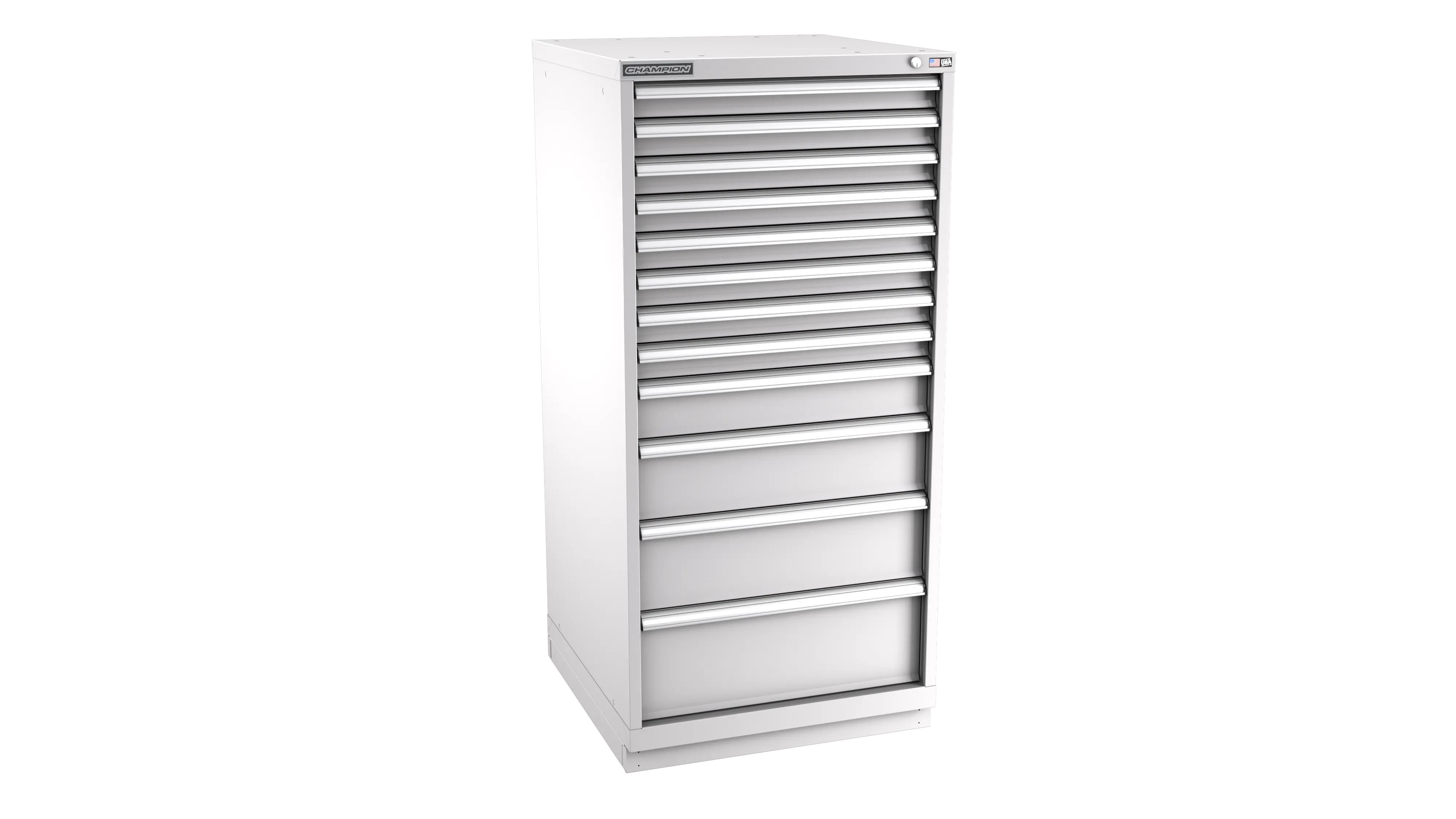Champion Tool 12-Drawer Metal Modular Storage Cabinet with 204 Internal Compartments, 28-1/4 W x 59-1/2 H x 22-1/2 D in - CM SWS2700-1202-ILC-FTB Champion Tool Storage