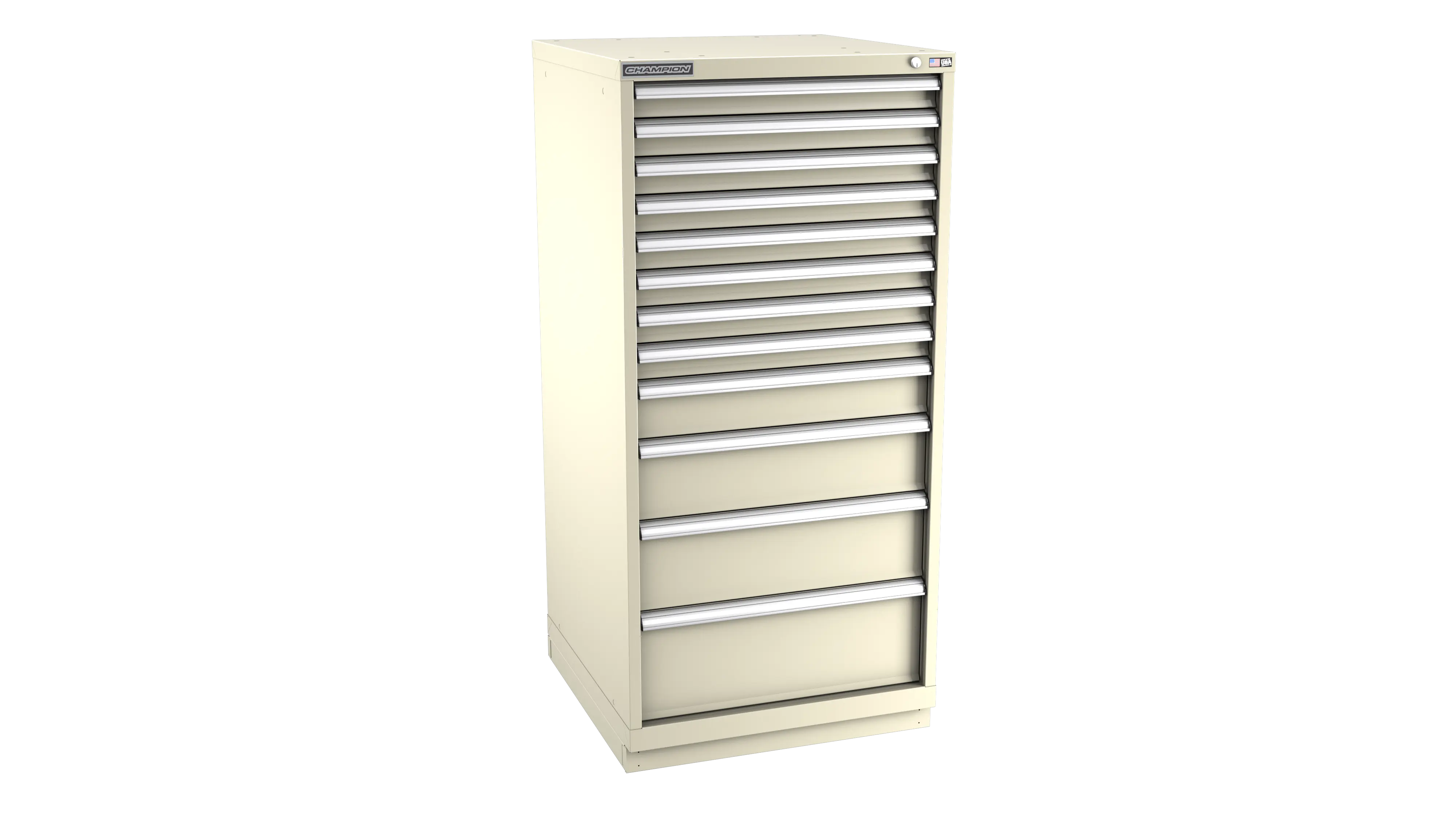 Champion Tool 12-Drawer Metal Modular Storage Cabinet with 204 Internal Compartments, 28-1/4 W x 59-1/2 H x 22-1/2 D in - CM SWS2700-1202-ILC-FTB Champion Tool Storage