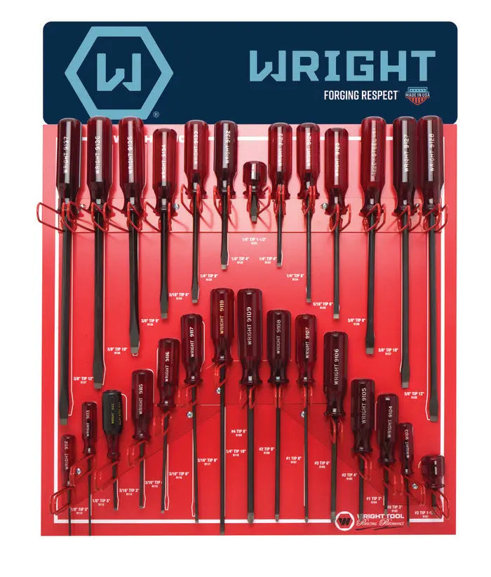 Wright Tool Set of 28 Screwdrivers with Jumbo Three Flute Ergonomic Handle Display - WT D973 Screwdriver Set Wright Tool
