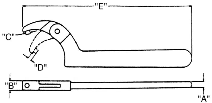 Wright Tool Adjustable Pin Spanner Wrench, Capacity 3/4 - 2 in, Pin Length 5/32 in - WT 9641 Spanner Wrench Wright Tool
