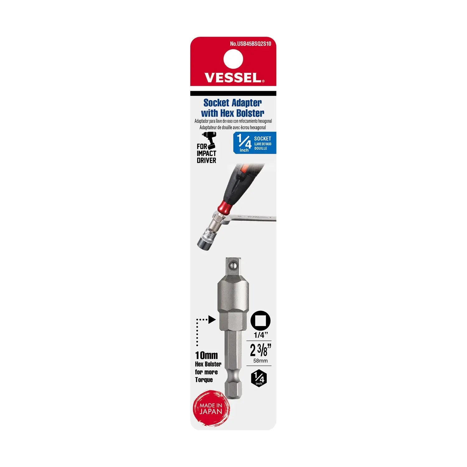 Vessel Tools Socket Adapter with Hexagon Bolster - VL USB45BSQ2S10
