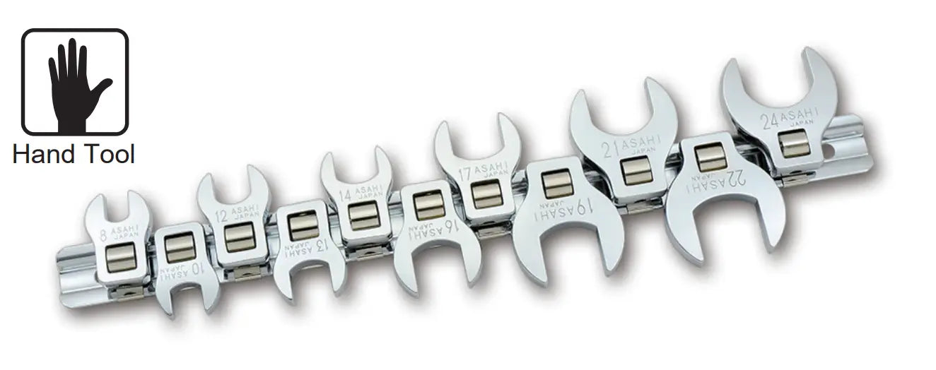 11 Piece 3/8" Sq. Drive Crowfoot Wrench Set, Spanner Type Asahi