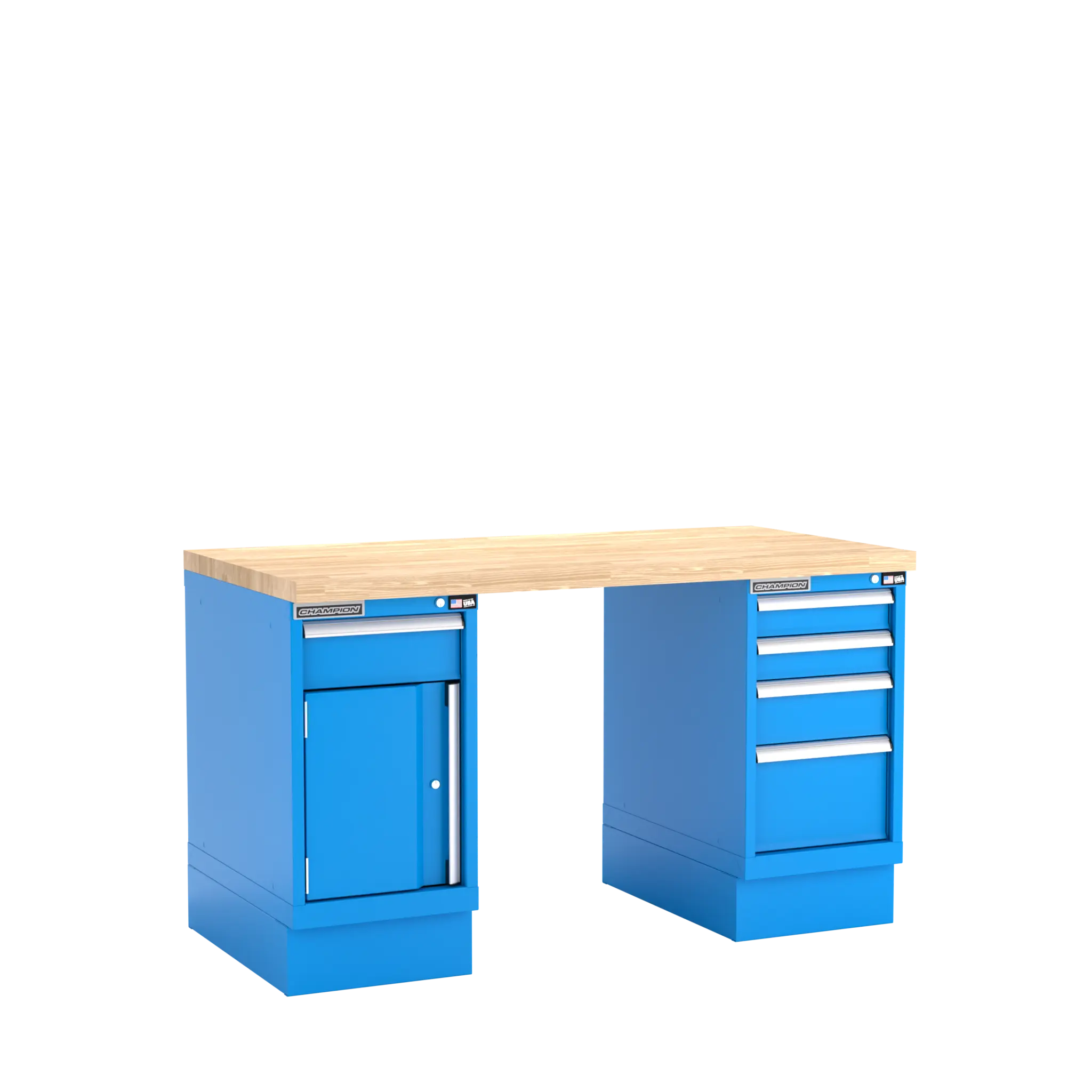 Champion Tool Industrial Workbench with Two Preconfigured 1-Drawer/Door Cabinets, 60 W x 35-1/4 H x 30 D in - CM WB400-B6030 Champion Tool Storage