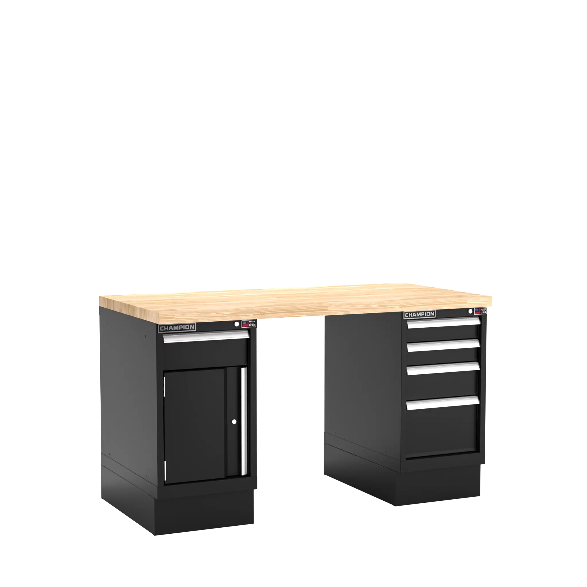 Champion Tool Industrial Workbench with Two Preconfigured 1-Drawer/Door Cabinets, 60 W x 35-1/4 H x 30 D in - CM WB400-B6030 Champion Tool Storage