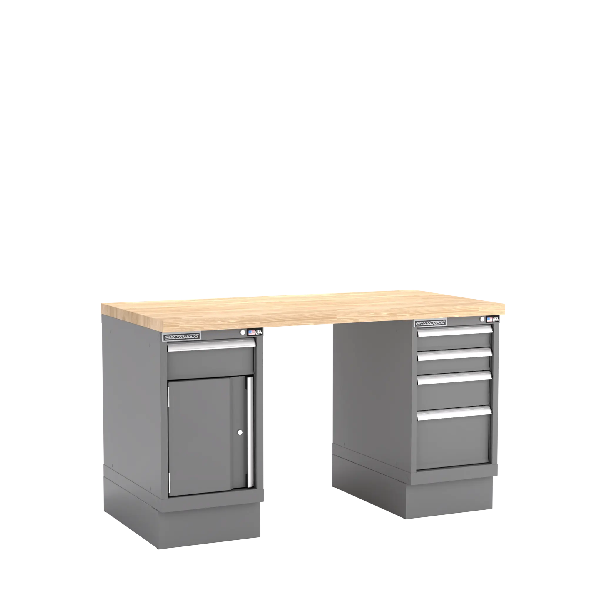 Champion Tool Industrial Workbench with Two Preconfigured 1-Drawer/Door Cabinets, 60 W x 35-1/4 H x 30 D in - CM WB400-B6030 Champion Tool Storage